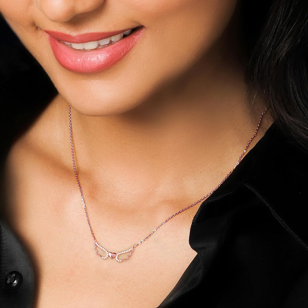 GIVA 925 Silver Rose Gold Wing It With Love Necklace| Rakhi Rakshabandhan Gift for Sister Bhabhi, Gifts for Women & Girls | With Certificate of Authenticity and 925 Stamp | 6 Months Warranty*