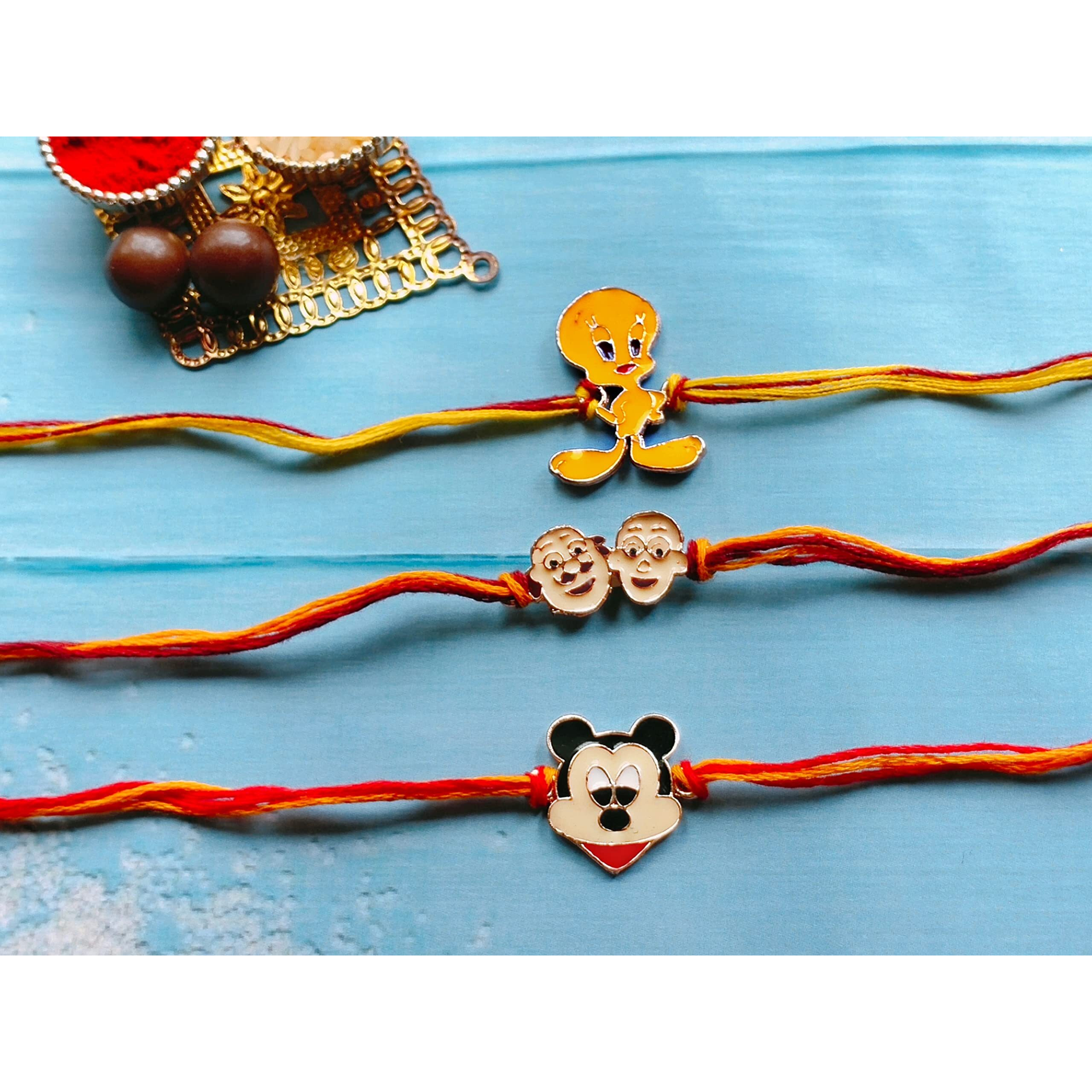 Mahi Combo of 3 Popular Trendy multicolor Cartoon Kids Rakhi with Meena Work (RCO1105333Z)