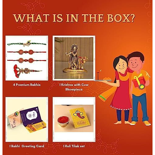 Collectible India Rakhi Gift for Brother - Rakshabandhan Rakhi Gifts Combo Set - Rakhi for Bhaiya Bhabhi - Beautiful Krishna Idol Showpiece,Shri Nath Ji Rakhi,Lumba Rakhi,Greeting Card