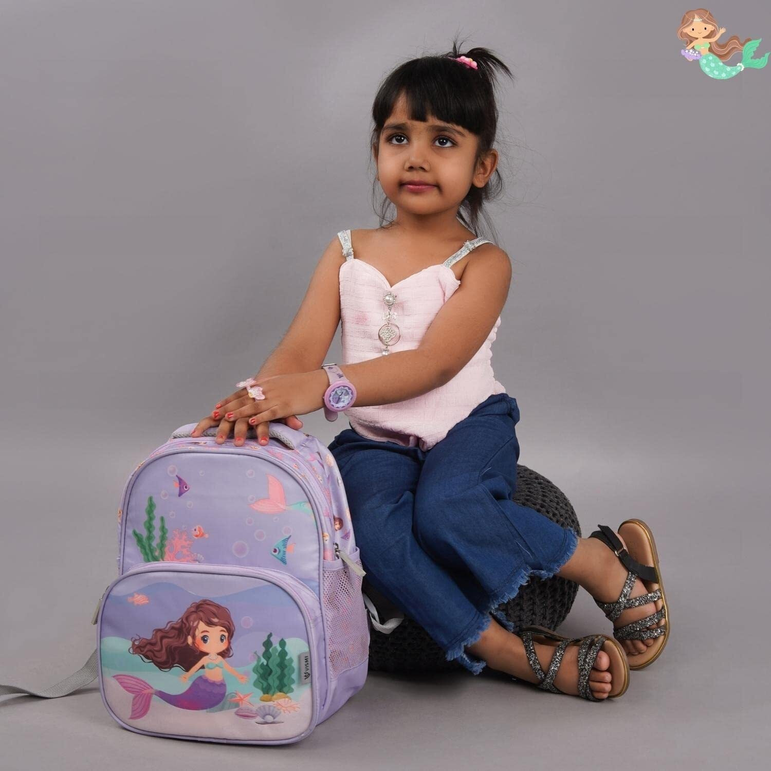 VISMIINTREND Customized School Bags 13 Backpacks for Kids Boys & Girls (1-4 Years) | Cartoon Print Daypack for Preschool, KG, Nursery, Picnic, Birthday, Rakhi gift for Sister/Brother (Mermaid)