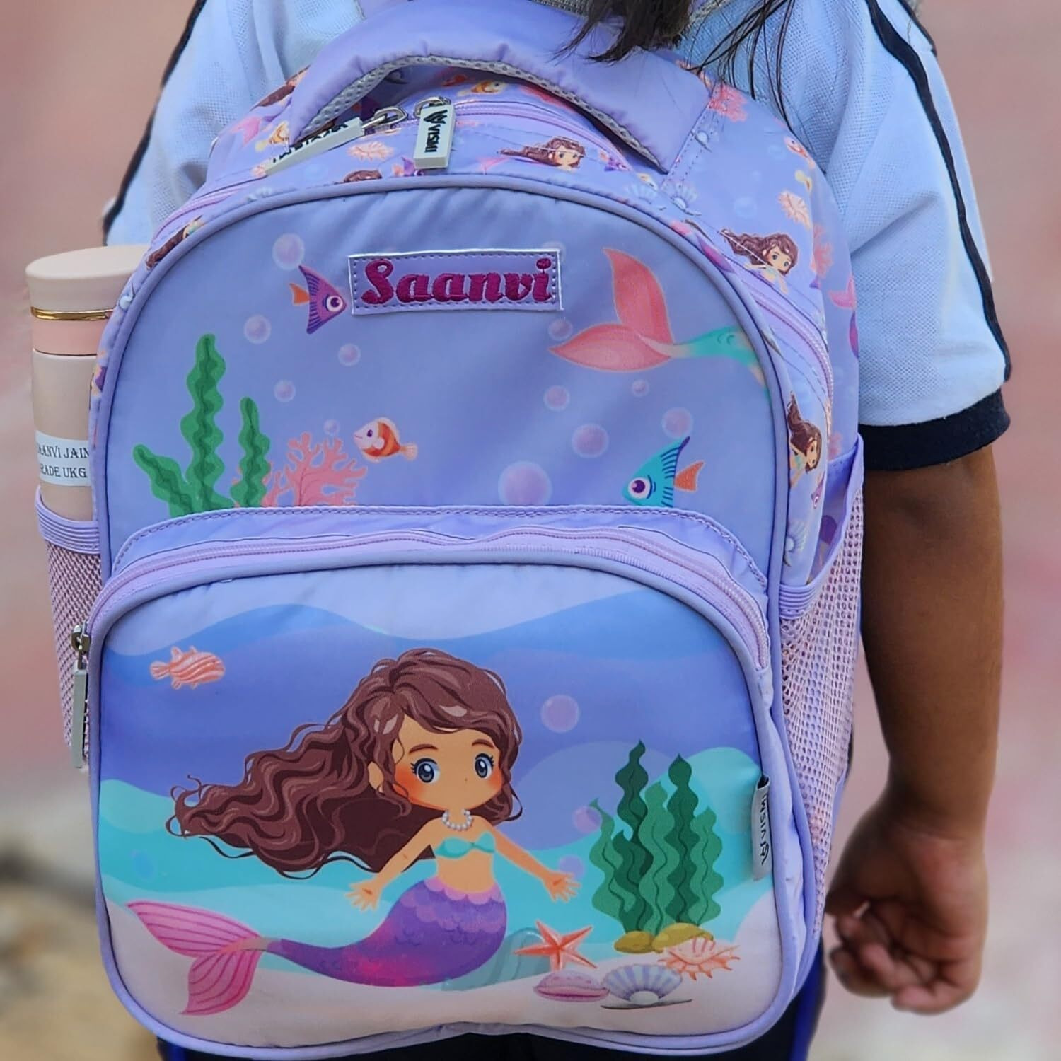 VISMIINTREND Customized School Bags 13 Backpacks for Kids Boys & Girls (1-4 Years) | Cartoon Print Daypack for Preschool, KG, Nursery, Picnic, Birthday, Rakhi gift for Sister/Brother (Mermaid)