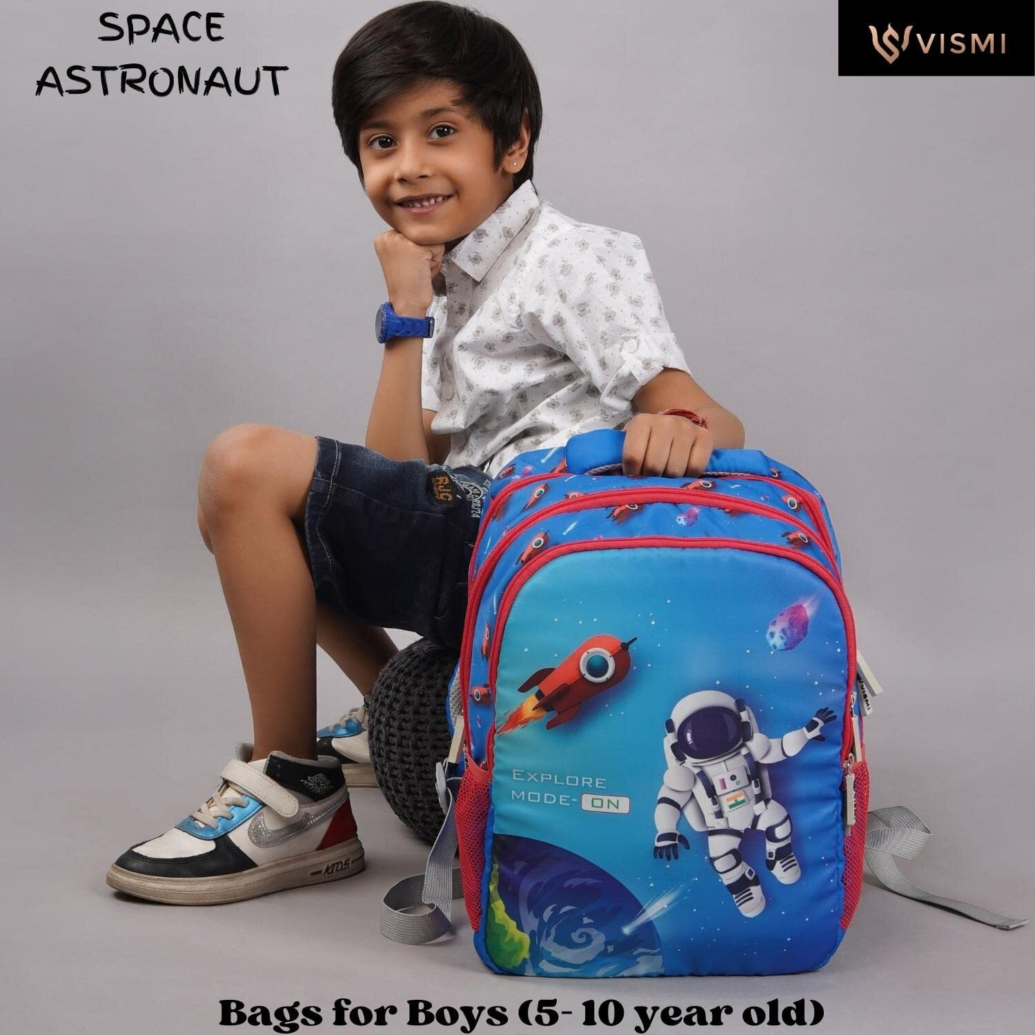 VISMIINTREND 36 Liters Customized School Bags 16 Backpack for Kids Boys & Girls (5-10 Years)| Cartoon Print Daypack for Preschool, KG, Nursery, Picnic, Birthday, Rakhi gift for Sister/Brother (Space)