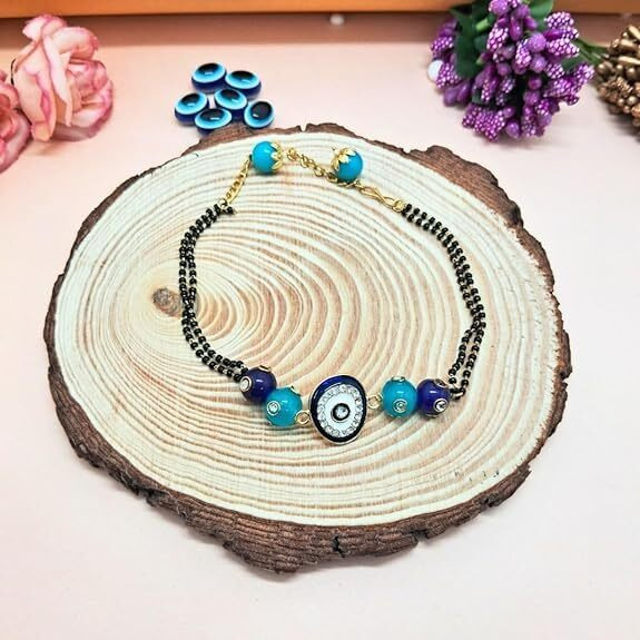 Alaukik Handmade Evil Eye Couple Rakhi with Girls Baby Designer Bracelet Protect From Negative Energy With Beads Rakhi for Brother/Sister set of 3 with Roli and Chawal