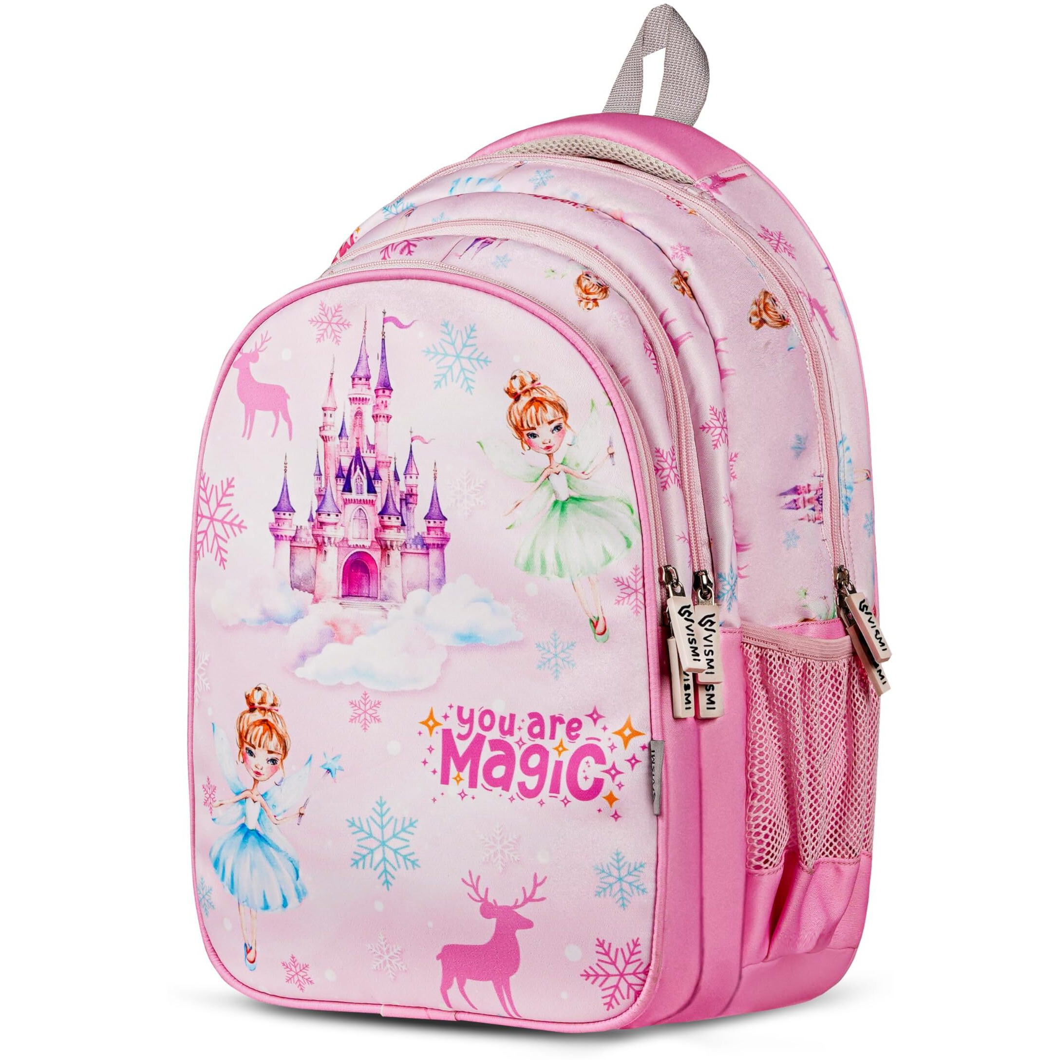 VISMIINTREND Customized Pink School Bags 16 Backpack for Kids Boys & Girls (5-10 Years)| Cartoon Print Daypack for Preschool, KG, Nursery, Picnic, Birthday, Rakhi gift for Sister/Brother (Princess)