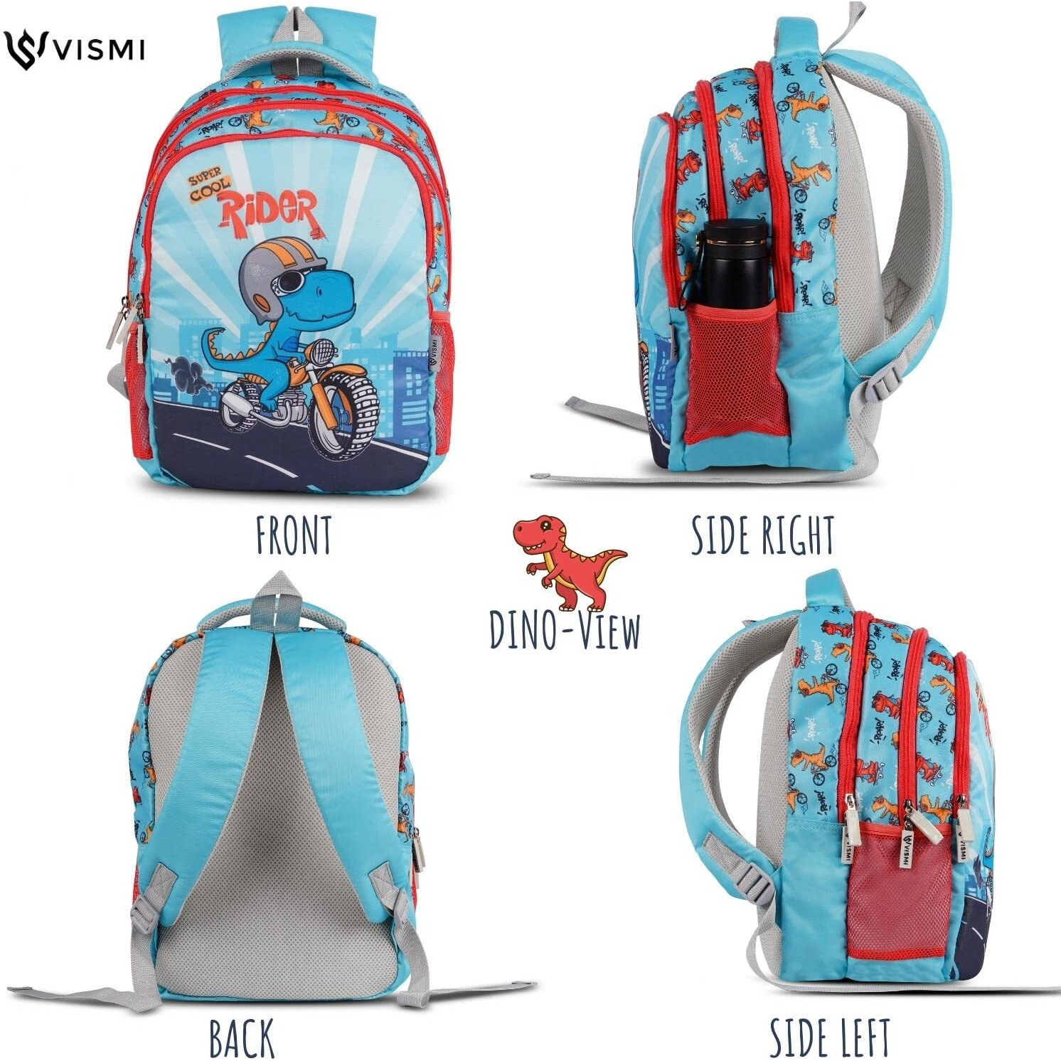 VISMIINTREND 36 Ltr Customized School Bags 16 Backpack for Kids Boys & Girls (5-10 Years)| Cartoon Print Daypack for Preschool, KG, Nursery, Picnic, Birthday, Rakhi gift for Sister/Brother (Dinosaur)