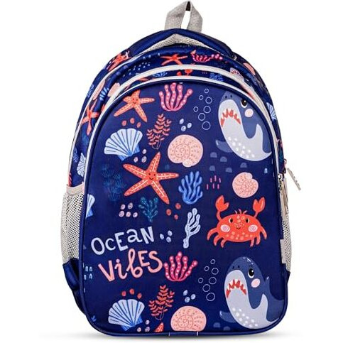 VISMIINTREND 36 Litres Nylon Twill School Bags for Kids Boys & Girls| 16 Casual Backpack for Tuition, Picnic, Birthday, Rakhi Gift for Sisters, Brother| Daypack Fits Books (Ocean Vibes)