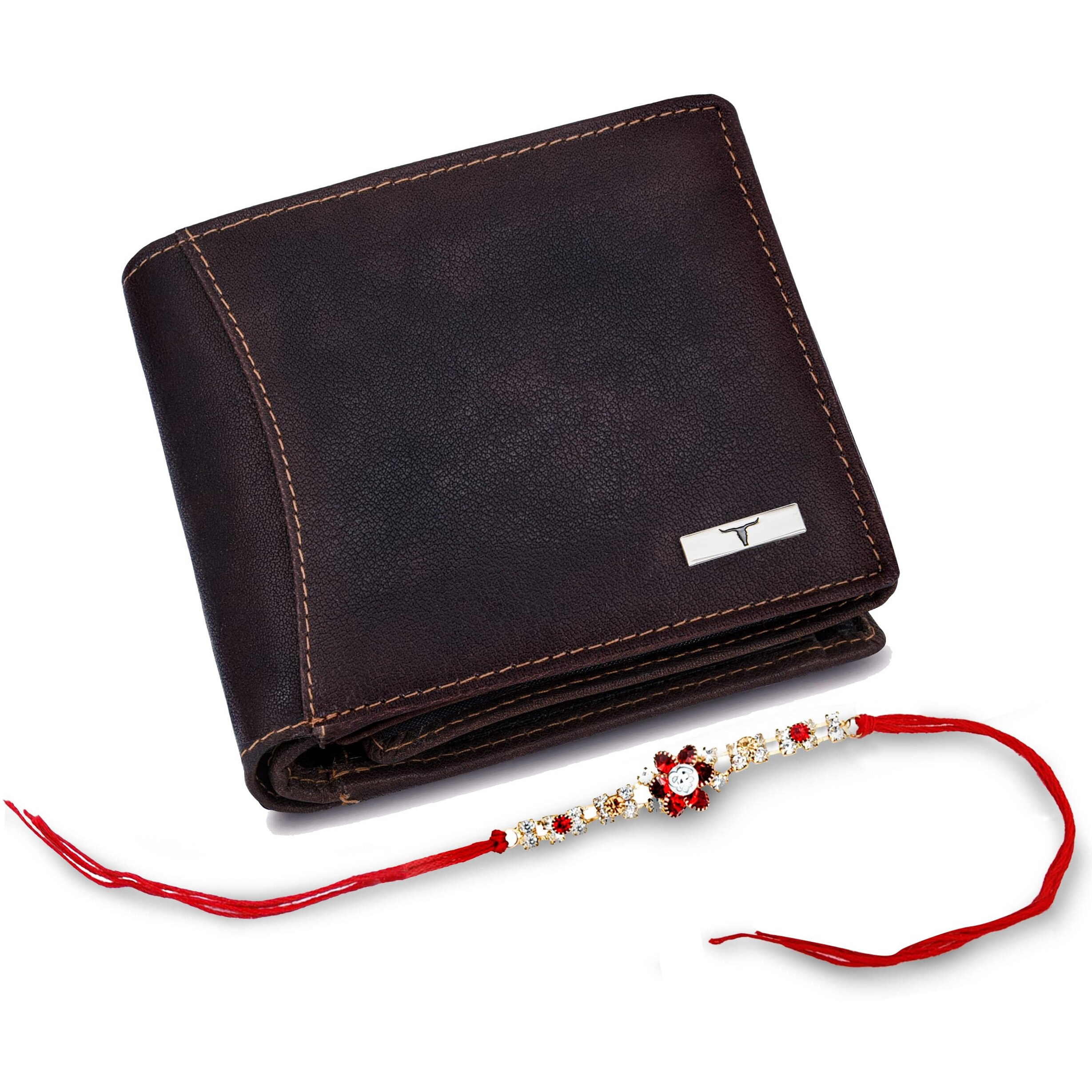 URBAN FOREST Rakhi Gift Hamper for Brother - Vintage Brown Leather Wallet & Rakhi Combo Gift Box - 4772