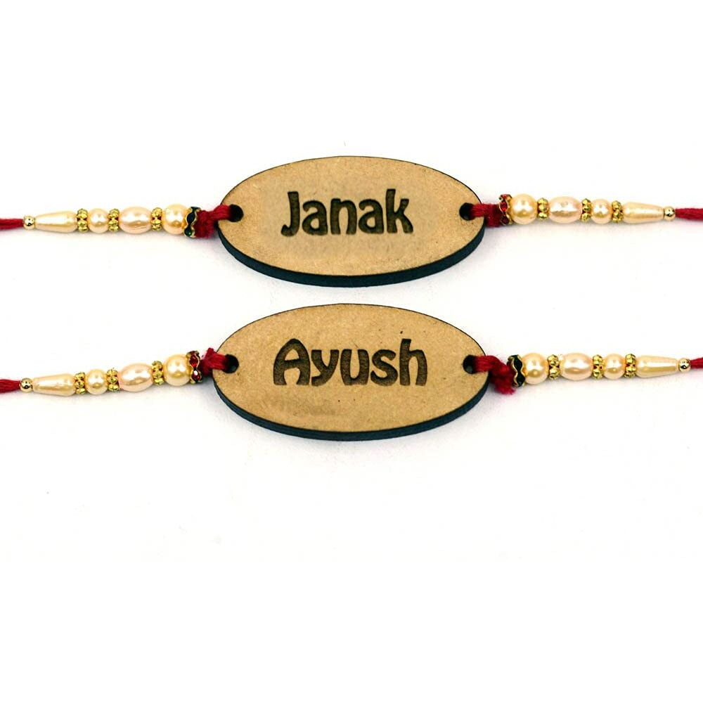 AJANTA ROYAL Personalized Wooden Rakhi With Name for Brother on Rakshabandhan (Qty  2, Oval) For Men