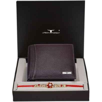 URBAN FOREST Rakhi Gift Hamper for Brother - Classic Dark Brown Mens Leather Wallet and Rakhi Combo Gift Set for Brother - 4521