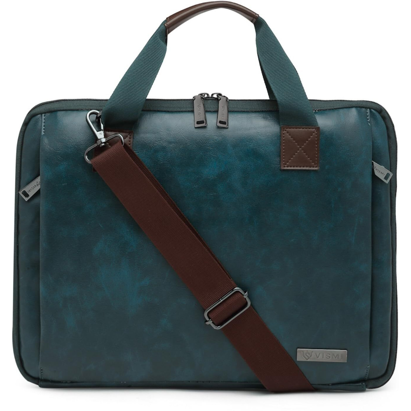 VISMIINTREND Stylish Vegan Leather Sleek Laptop Briefcase Bag for Men and Women | Office | Travel | Fits 13,14 & 15 Inch | Rakhi Gifts | Sisters | Brothers | Anniversary | Husband | Wife (Teal Blue)