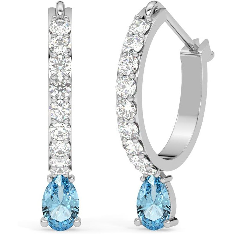 CLARA 925 Sterling Silver Sky Blue Hoop Bali Earrings | Rhodium Plated, Swiss Zirconia | Rakhi Rakshabandhan Gift for Sister Bhabhi| Gift for Women & Girls