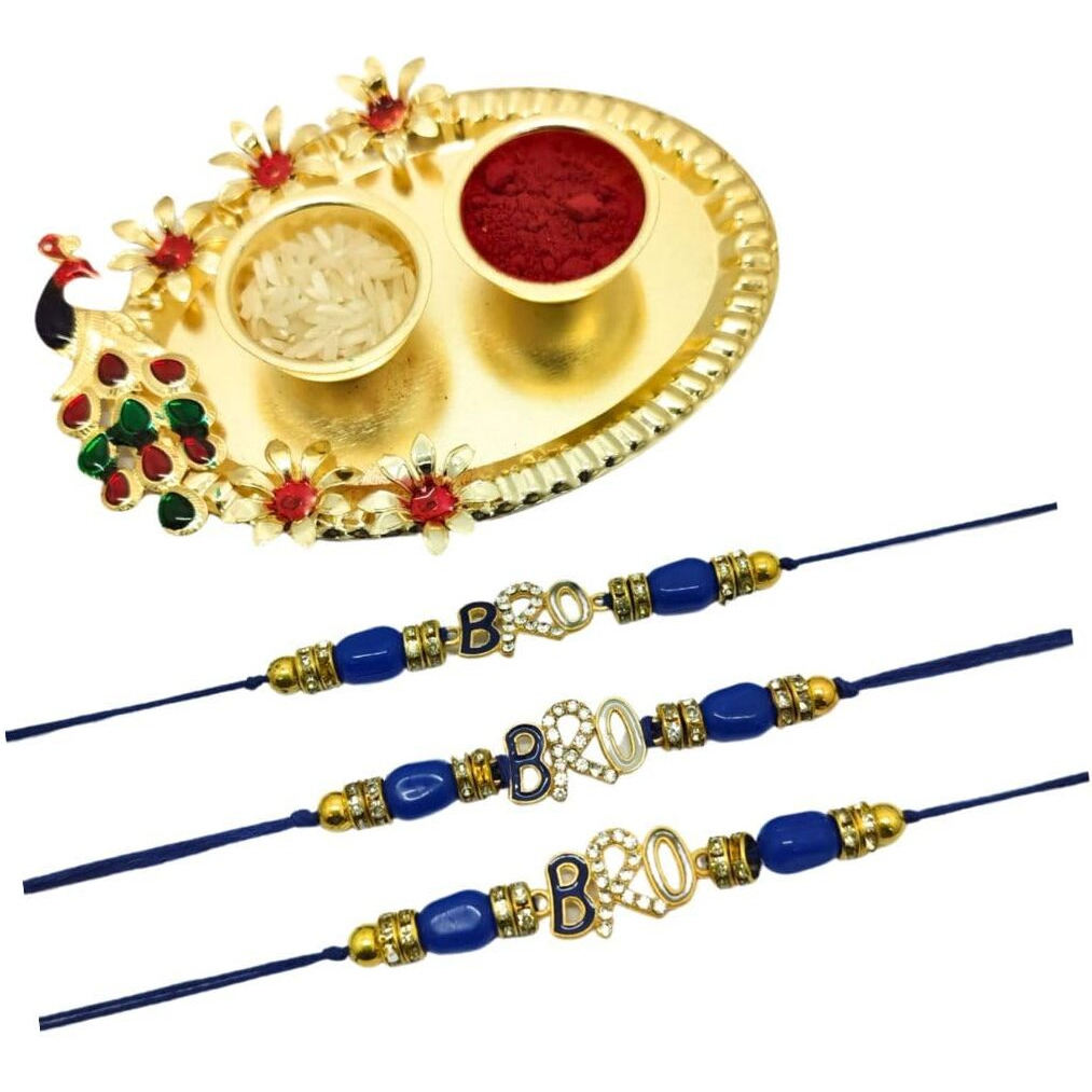 Alaukik Premium Bhaiya Bhabhi Stone Rakhi/Bracelet pair rakhi/Lumba Rakhi for Bhabhi/Desingner Handmade Rakhi with Eligent Design Pooja Thali for Roli and Chawal (Bro Evil Eye) For Unisex Adult