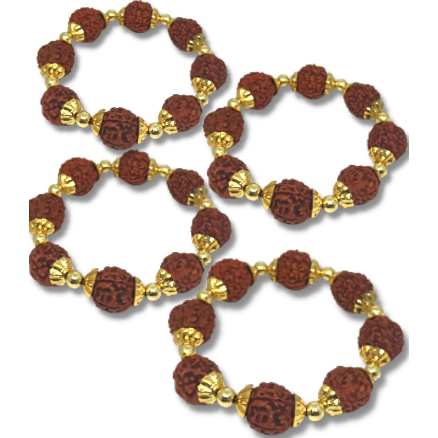 Quarya Rakhi Rudraksha Bracelet Friendship Band Stretchable Wrist Band Rudraksh Rakhi for Brother Sister with Natural 5 Mukhi Panchmukhi Rudraksh Beads for Men and Women (Combo Pack of 4 pcs)