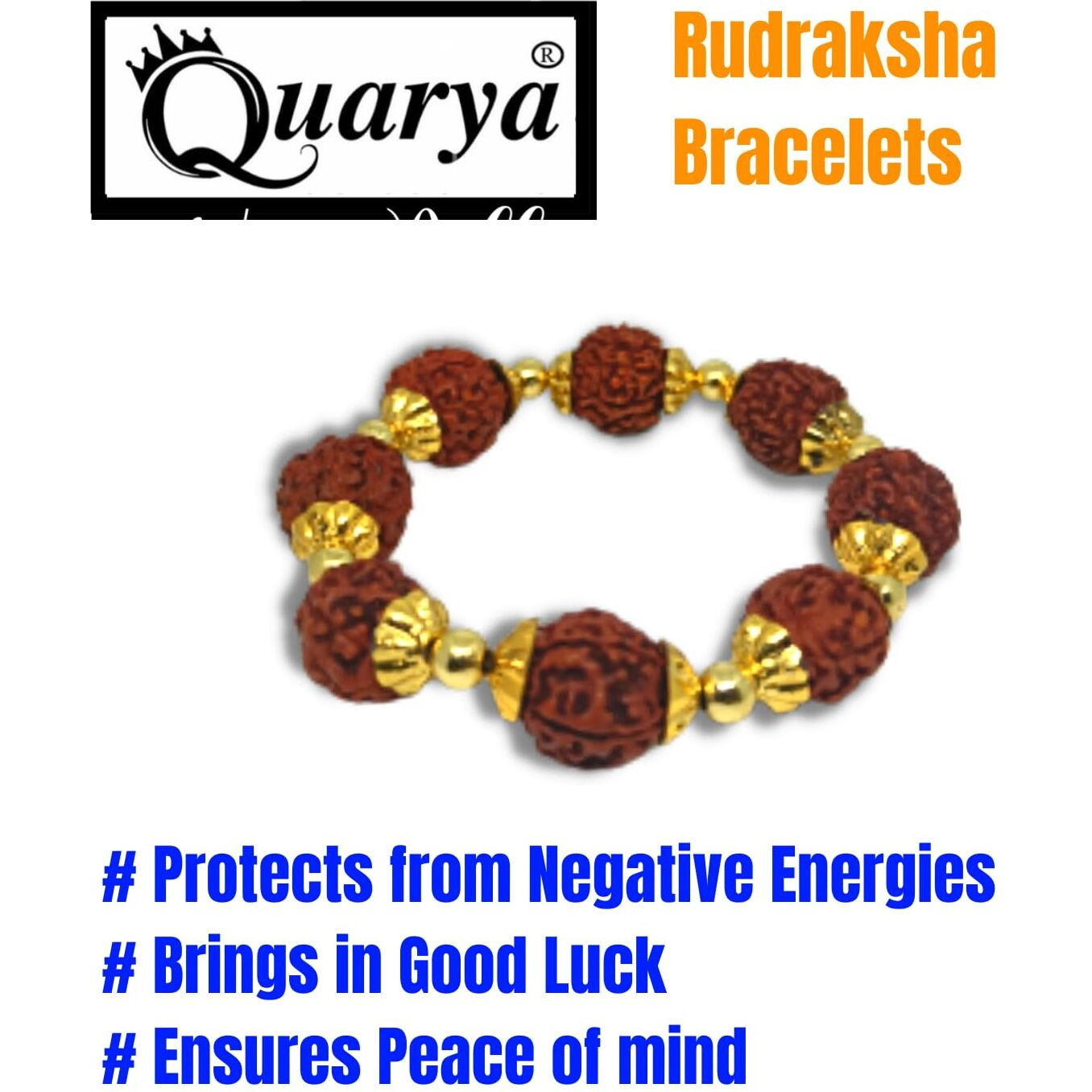 Quarya Rakhi Rudraksha Bracelet Friendship Band Stretchable Wrist Band Rudraksh Rakhi for Brother Sister with Natural 5 Mukhi Panchmukhi Rudraksh Beads for Men and Women (Combo Pack of 4 pcs)