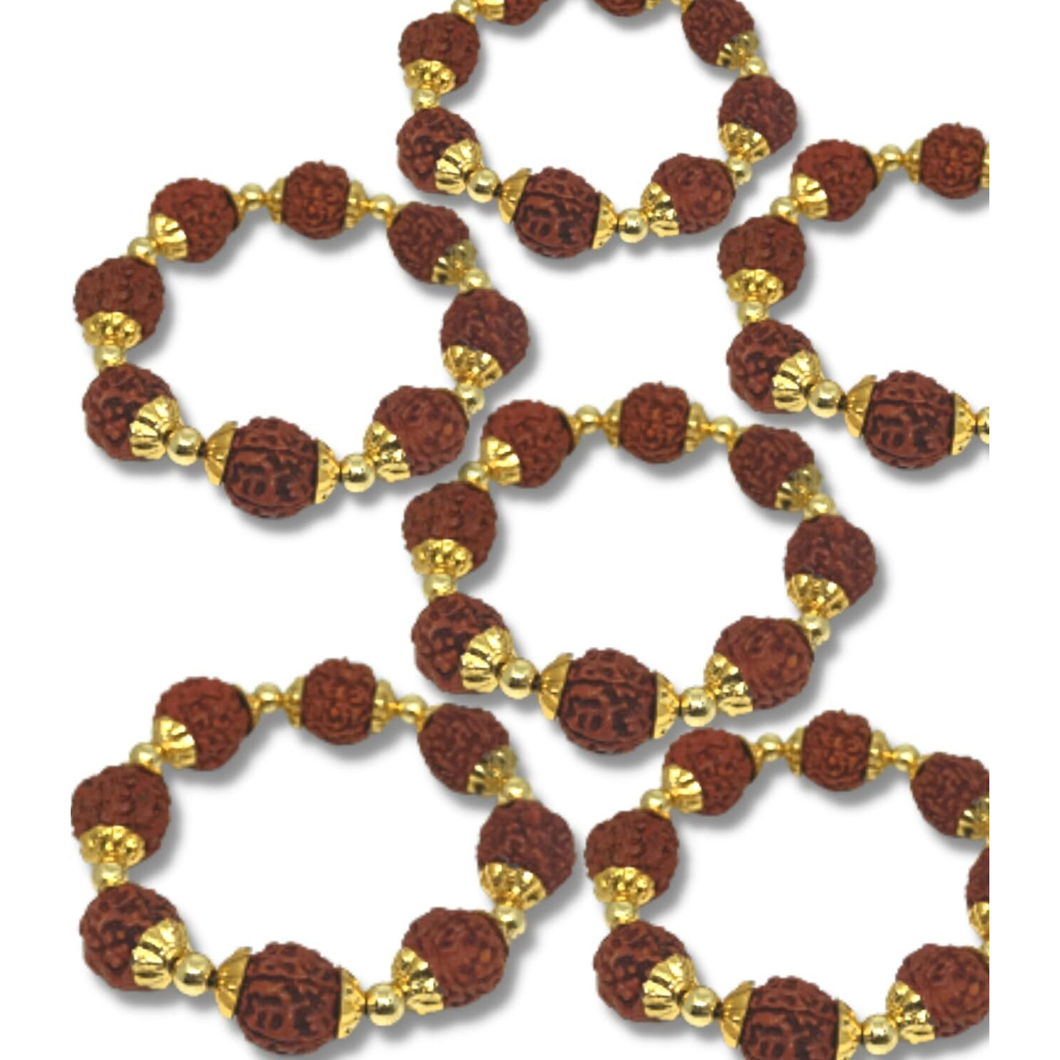 Quarya Rakhi Rudraksha Bracelet Friendship Band Stretchable Wrist Band Rudraksh Rakhis for Raksha Bandhan Brother Sister with Natural 5 Mukhi Panchmukhi Rudraksh Beads for Men and Women (Pack of 6)