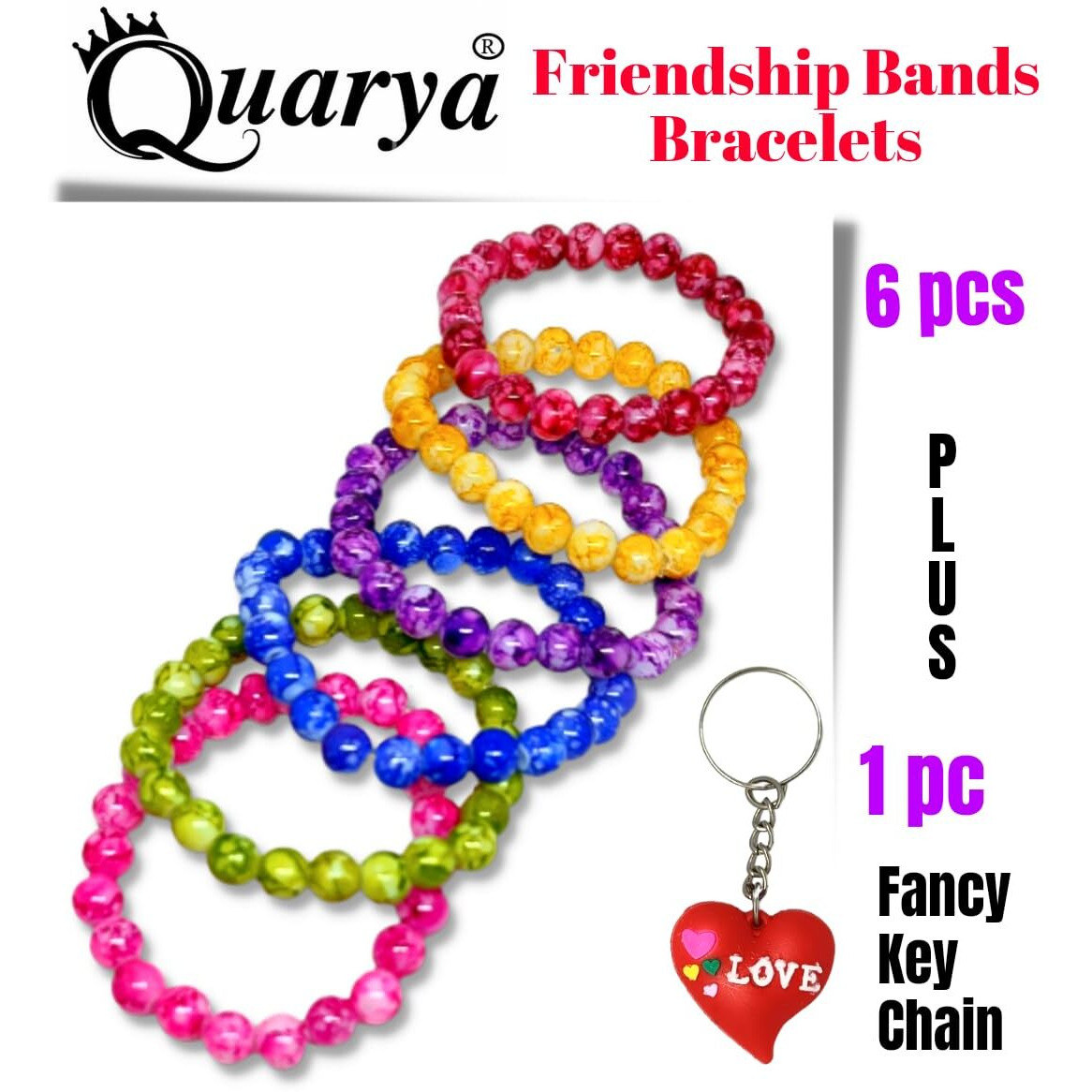 Quarya Rakhi for Brother Friendship Bands Bracelets Gem Stone Pearl Beads Bracelet Rakhis Reiki Feng Shui Protection Bands Unisex Gift for Raksha Bandhan For Adults ( Pack of 6 plus 1 Fancy Keychain)