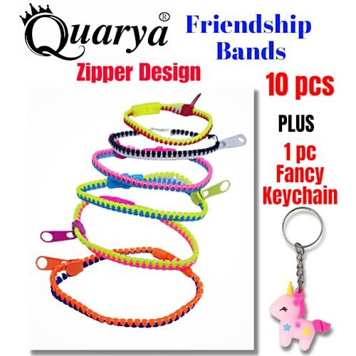 Quarya Rakhi for Brother Friendship Bands Rakhis Bracelet Colourful Zipper Bands Stylish Rakhi Band For Raksha bandhan Girls and Boys (Pack of 10 pcs plus 1 Fancy Keychain)