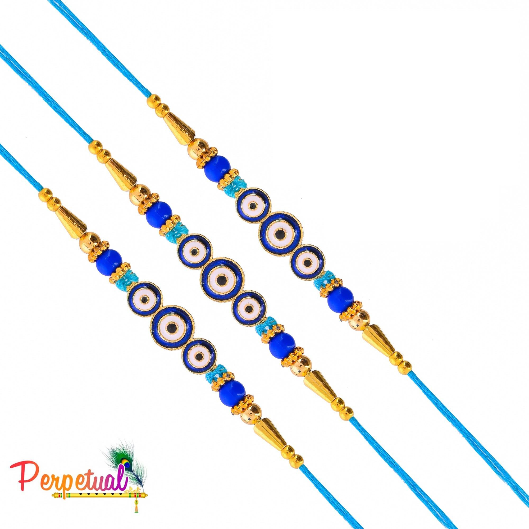 perpetual Evil Eye Rakhi For Brother And Bhabhi - Handmande Thread Rakhi Combo Set Of 4, Perfect Rakhi For Kids Boy With Roli Chawal Hamper