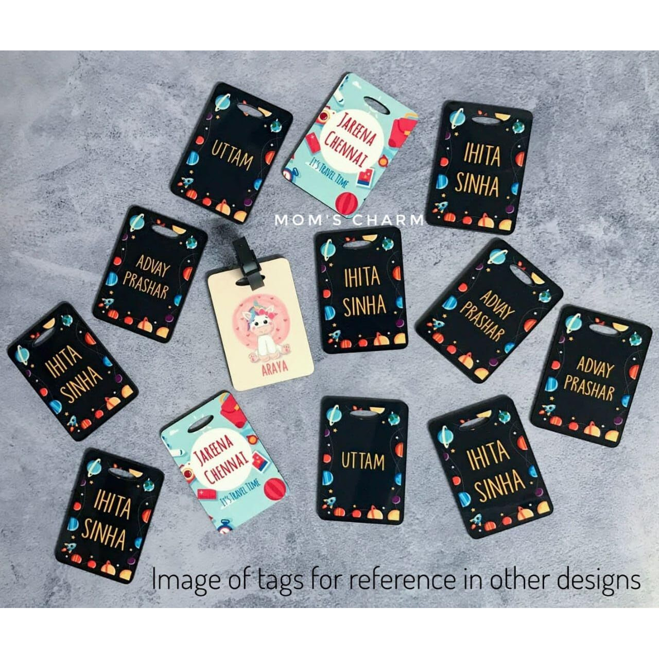 Moms Charm Customized Luggage Tag for Travel/School - Galaxy Theme - Personalized Photo/Name - Birthday,Anniversary,Trip,Friends,Rakhi,Gift Hamper, MDF 2.5 * 3.75 Multicolor - Single Side Print