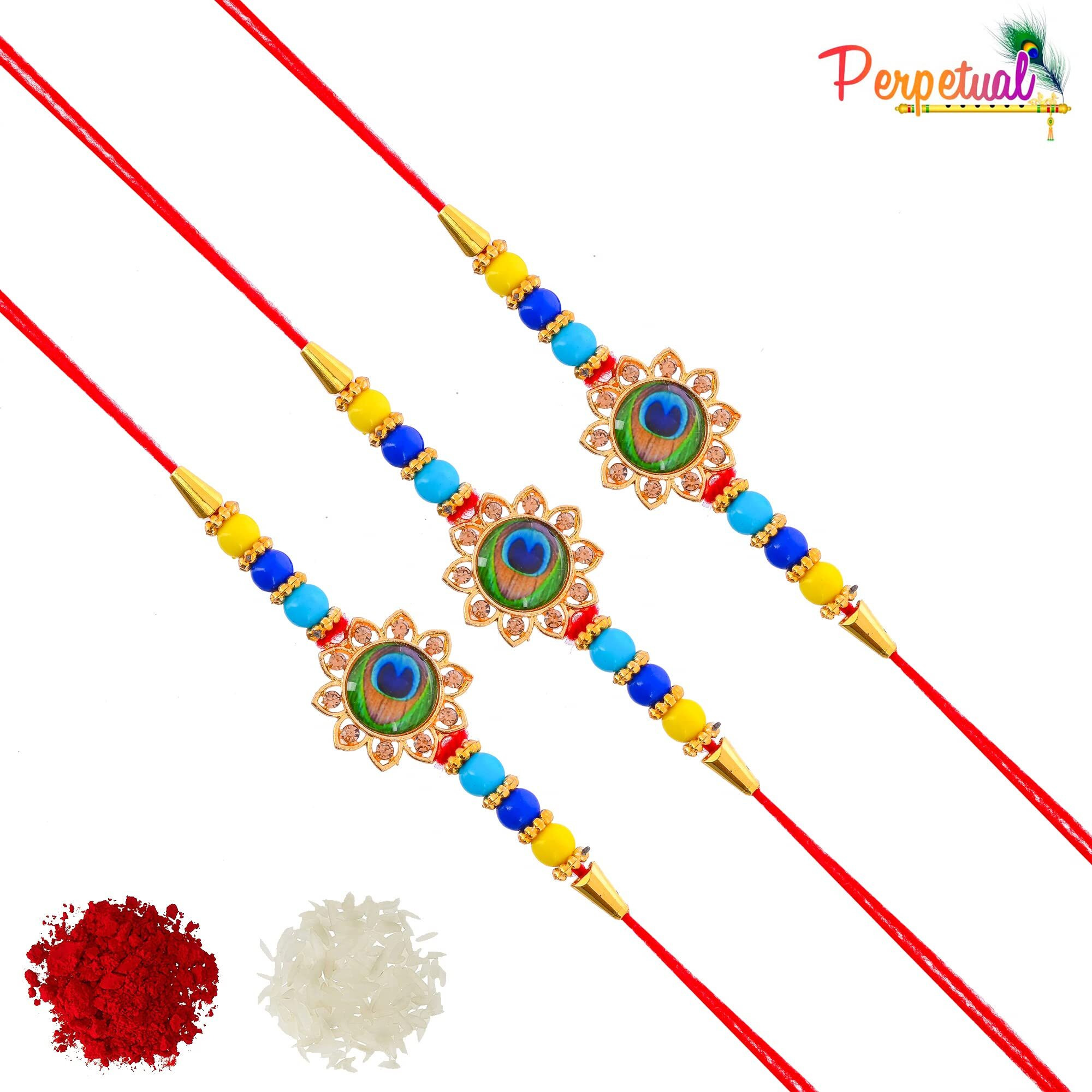 perpetual Evil Eye Rakhi For Brother And Bhabhi - Handmande Thread Rakhi Combo Set Of 3, Perfect Rakhi For Kids Boy With Roli Chawal Hamper