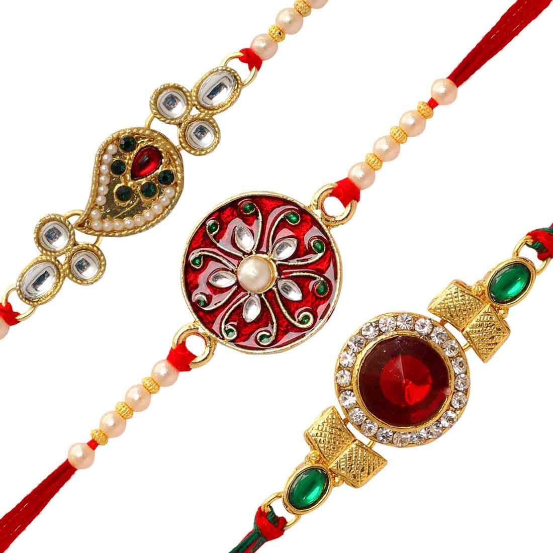 RJKART Jaipur Mart Preyans Strand Bracelet Rakhi with Roli Chawal for Men(3 Piece Combo) (RKH125CMB)