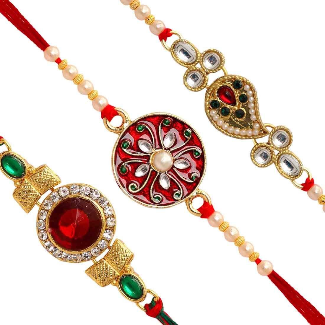 RJKART Jaipur Mart Preyans Strand Bracelet Rakhi with Roli Chawal for Men(3 Piece Combo) (RKH125CMB)