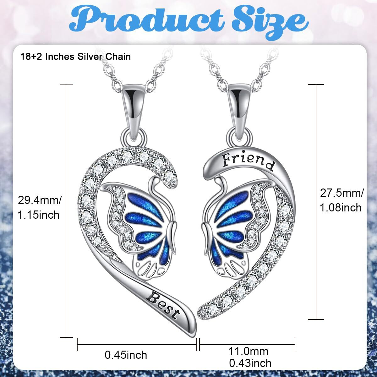 SANNIDHI Necklace for Girls Women Stylish Engraved Heart Butterfly Necklace Alloy Bff Best Friend Friendship Necklace Butterfly Pendant Locket Birthday Rakhi Gift for Sisters, Friends - 2Pcs