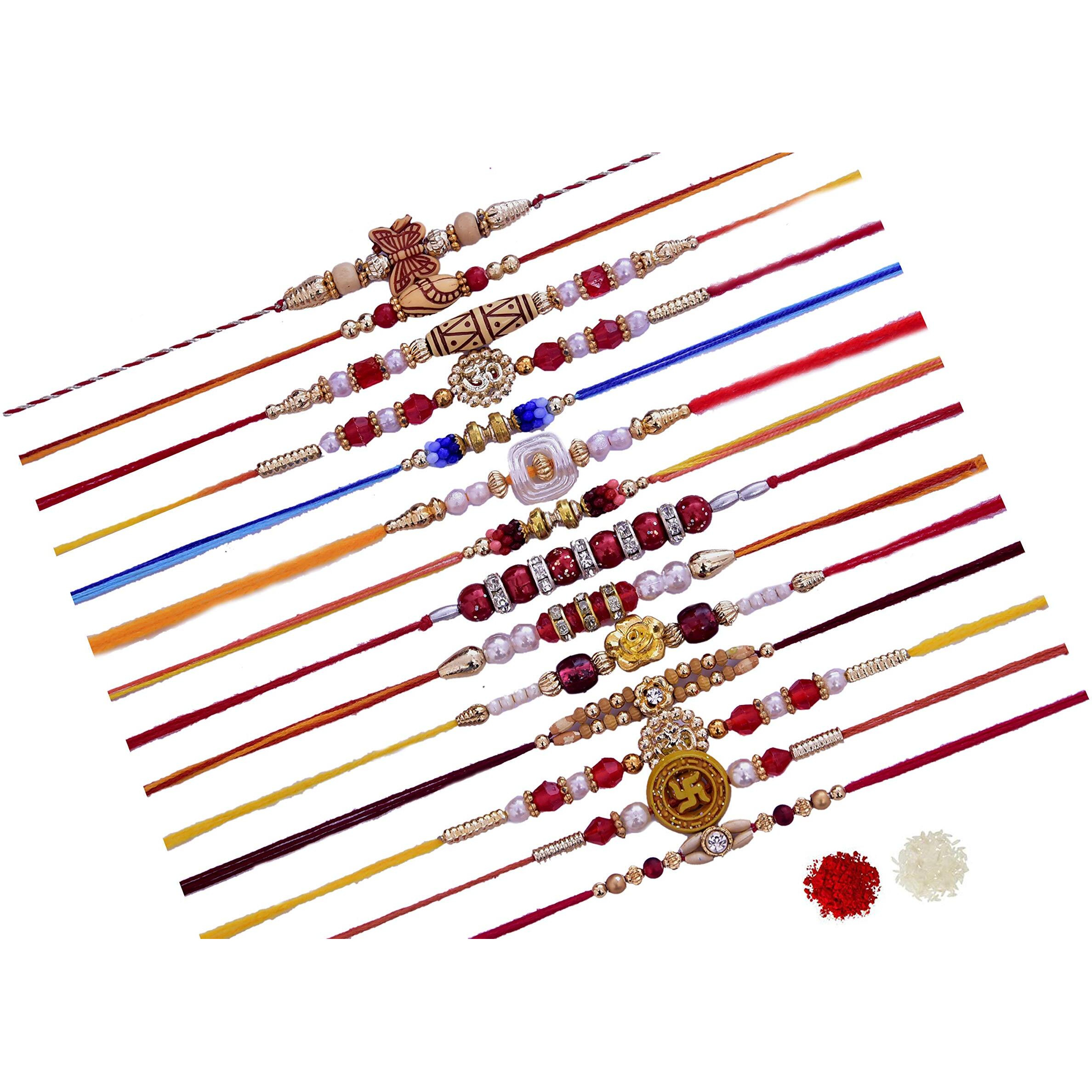 PARTISH Rakhi For Brother Pack of 14 with Roli Chawal