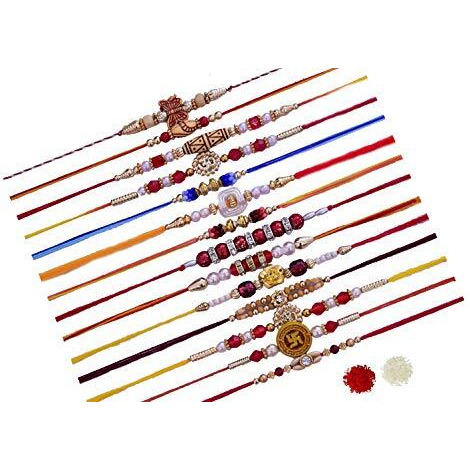 PARTISH Rakhi For Brother Pack of 14 with Roli Chawal