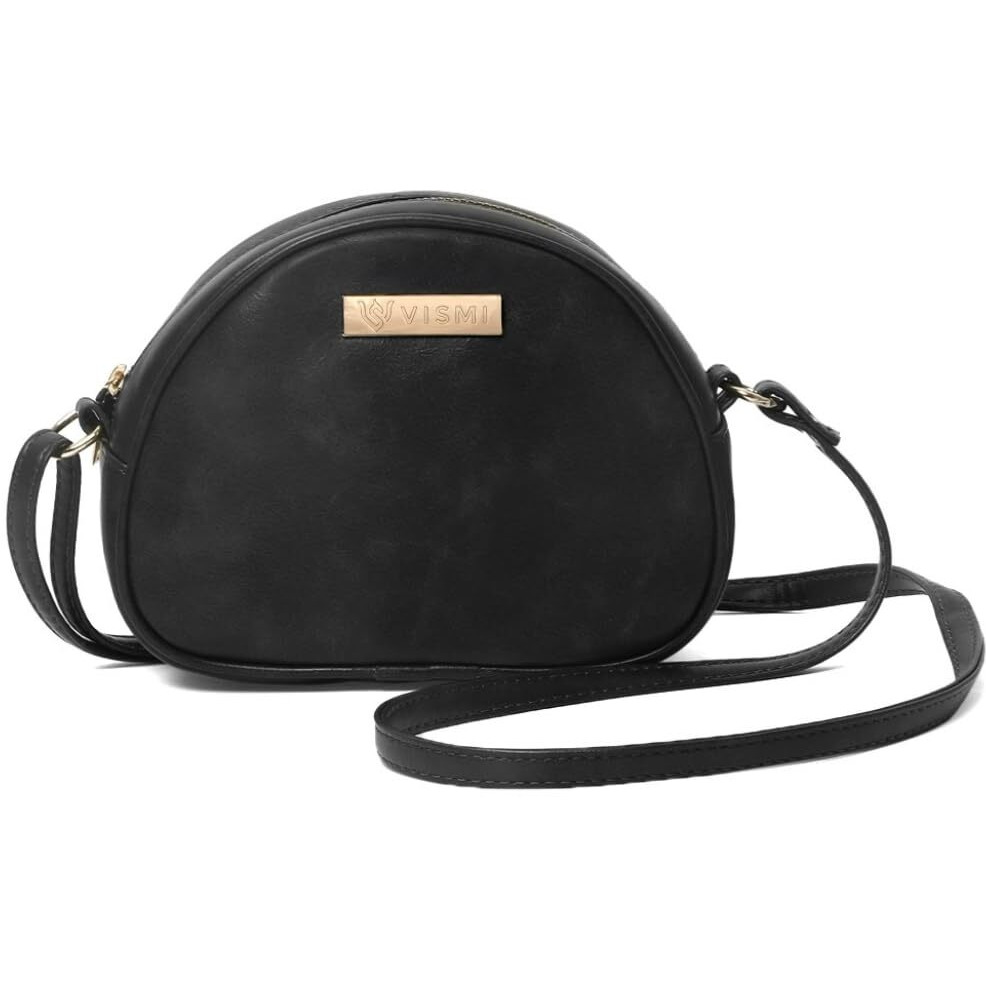 VISMIINTREND Stylish Leather Half Moon Sling Bag for Women & Girls with Adjustable Strap | Everyday Black Crossbody Bags for Teen, Casual Side Handbag for Party, Travel, Airport, Birthday & Rakhi Gift