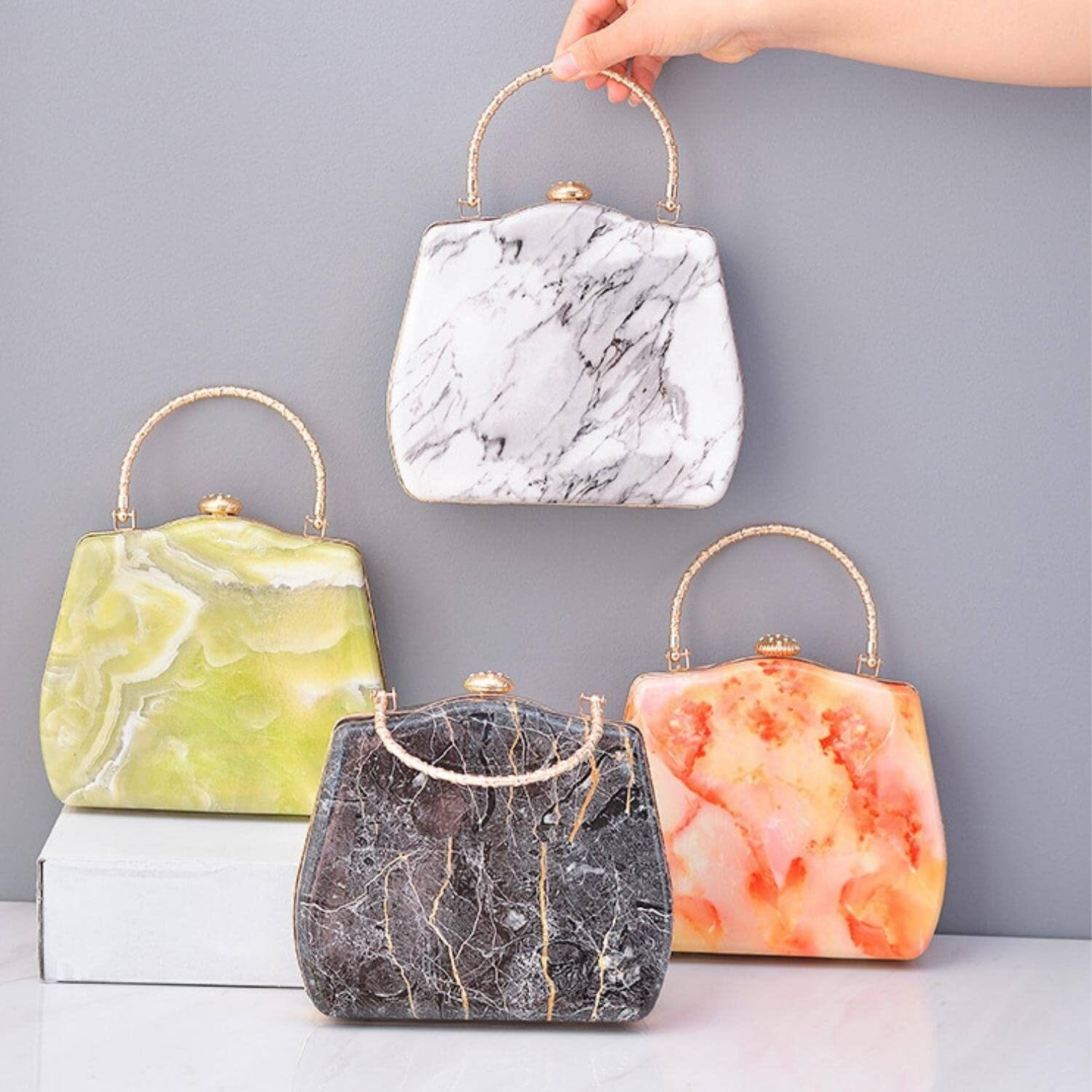 VISMIINTREND Stylish Acrylic Marble Clutch Sling Hobo Handbags for Women & Girls| Side Shoulder Purse for Birthday, Cocktail Party, Wedding, Anniversary Gift for Wife, Rakhi Gifts for Sister/Bhabhi