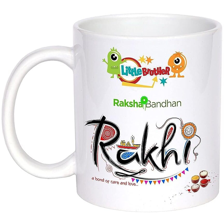 Sahu Kraft PASHUPATASTRA Rakshabandhan Gift Set for Brother, Bhai | Little Brother & Big Brother Printed Rakhi Gift Set 2 Rakhi, 2 Mug, Roli & Chawal, Card 330 ml (Rakhi-Design-3)