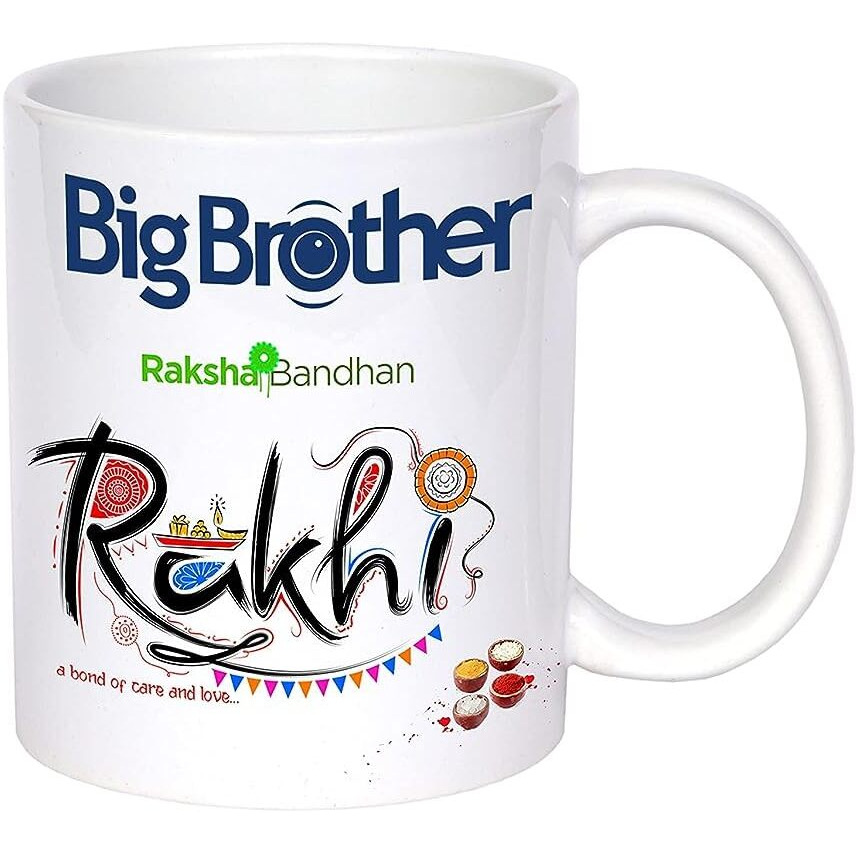 Sahu Kraft PASHUPATASTRA Rakshabandhan Gift Set for Brother, Bhai | Little Brother & Big Brother Printed Rakhi Gift Set 2 Rakhi, 2 Mug, Roli & Chawal, Card 330 ml (Rakhi-Design-3)