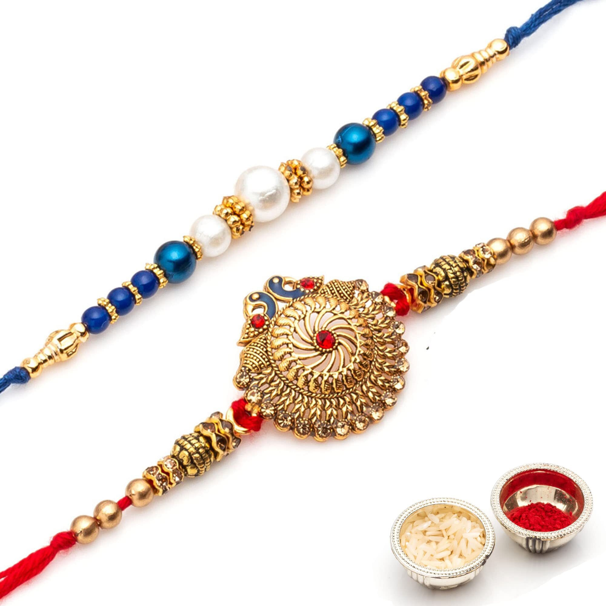 Rakshabandhan Designer Rakhi for Brother with Greeting Card for Men Peacock Rakhi Band for Beloved Brother Rakhi Set of 2 for Brother 2 Pcs Pair Dora Rakhi for Bhaiya Bhai Wristband Bracelet Rakhi