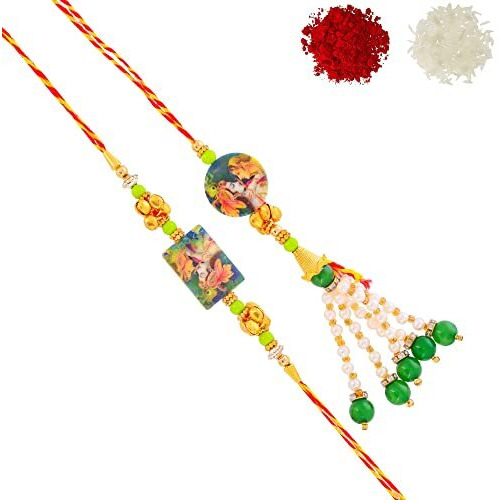 perpetual Couple Design Rakhi For Brother And Bhabhi - Handmande Thread Rakhi Combo Set Of 2, Perfect Rakhi For Kids Boy With Roli Chawal Hamper