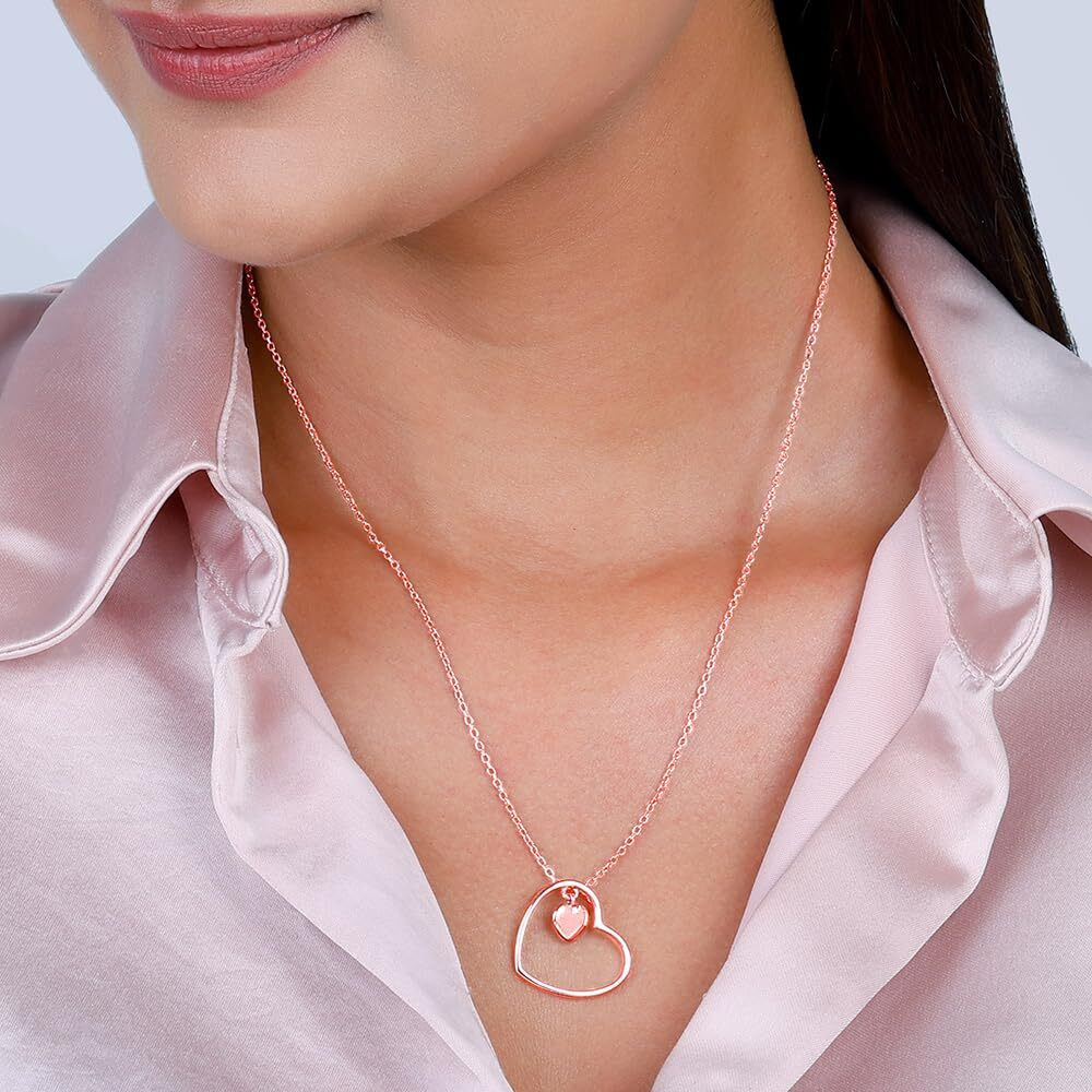 GIVA 925 Silver Anushka Sharma Rose Gold Heart Necklace| Rakhi Rakshabandhan Gift for Sister Bhabhi, Gifts for Women & Girls | With Certificate of Authenticity and 925 Stamp | 6 Months Warranty*