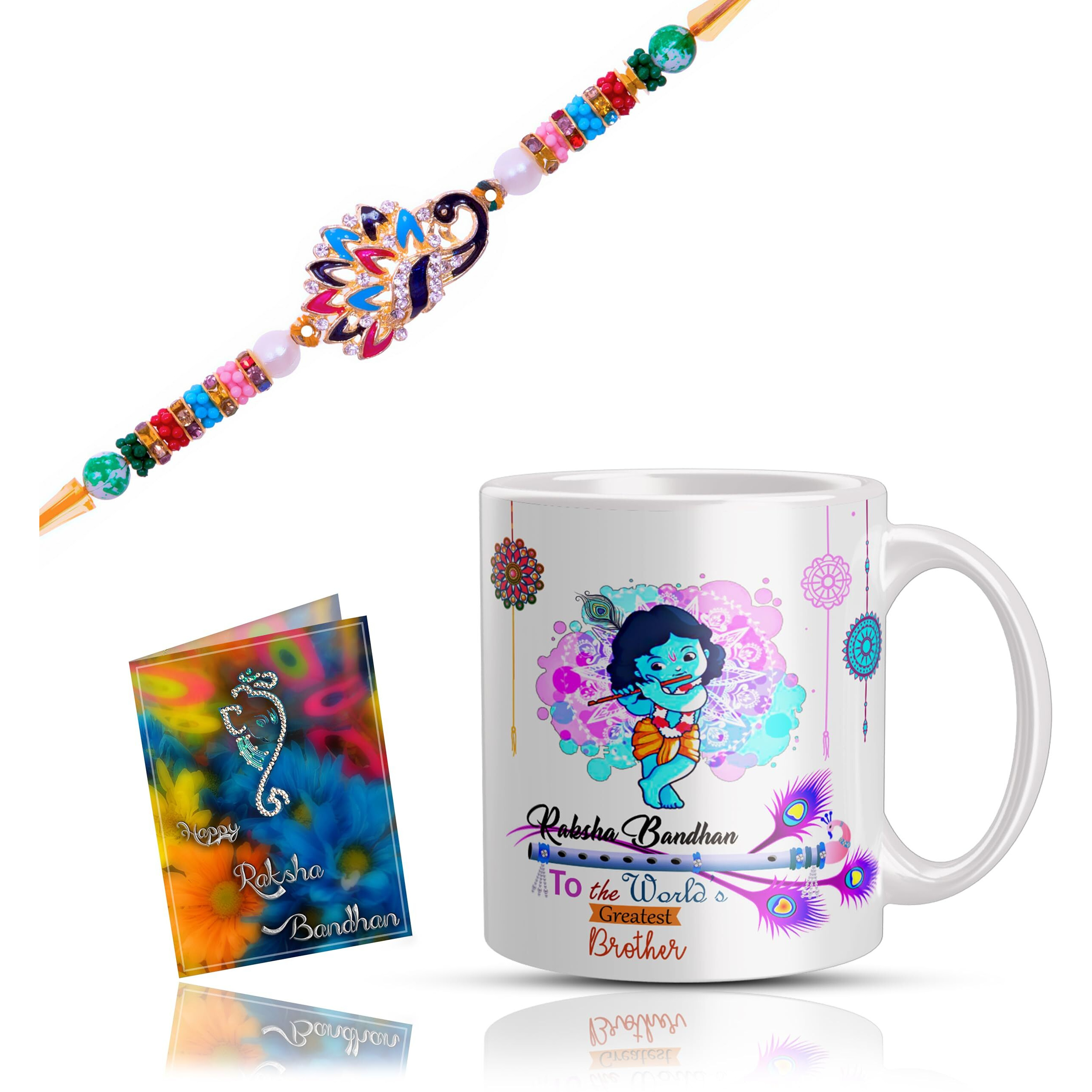 nawema Krishna Mug & Rakhi Gift Set for Brother, Rakhi Gift, Sister Gift with Glossy Printed Ceramic Coffee Mug - White, 320|ML (White 2)