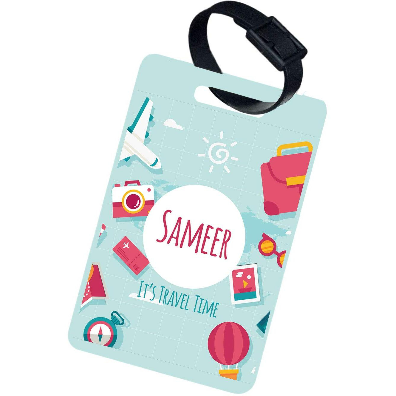 Customized Luggage Tag | School Bag Name Tag | Travel in style- Personalize with Name, Picture, Theme, MDF Single side print, Moms Charm, Birthday, Anniversary, Trip, Rakhi, Gift Hampers - (Travel Theme)