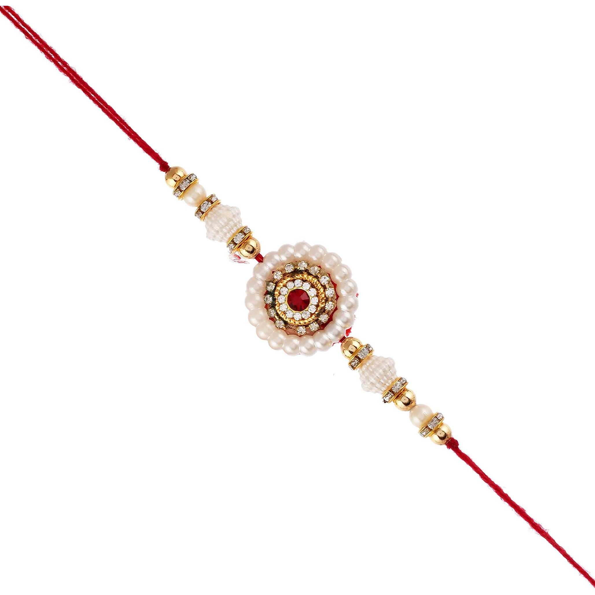 perpetual Bhaiya Bhabhi Rakhi Set of 2  Handmade Kundan Couple Rakhi Set Of 2,Lumba Rakhi for Bhabhi With Roli Chawal