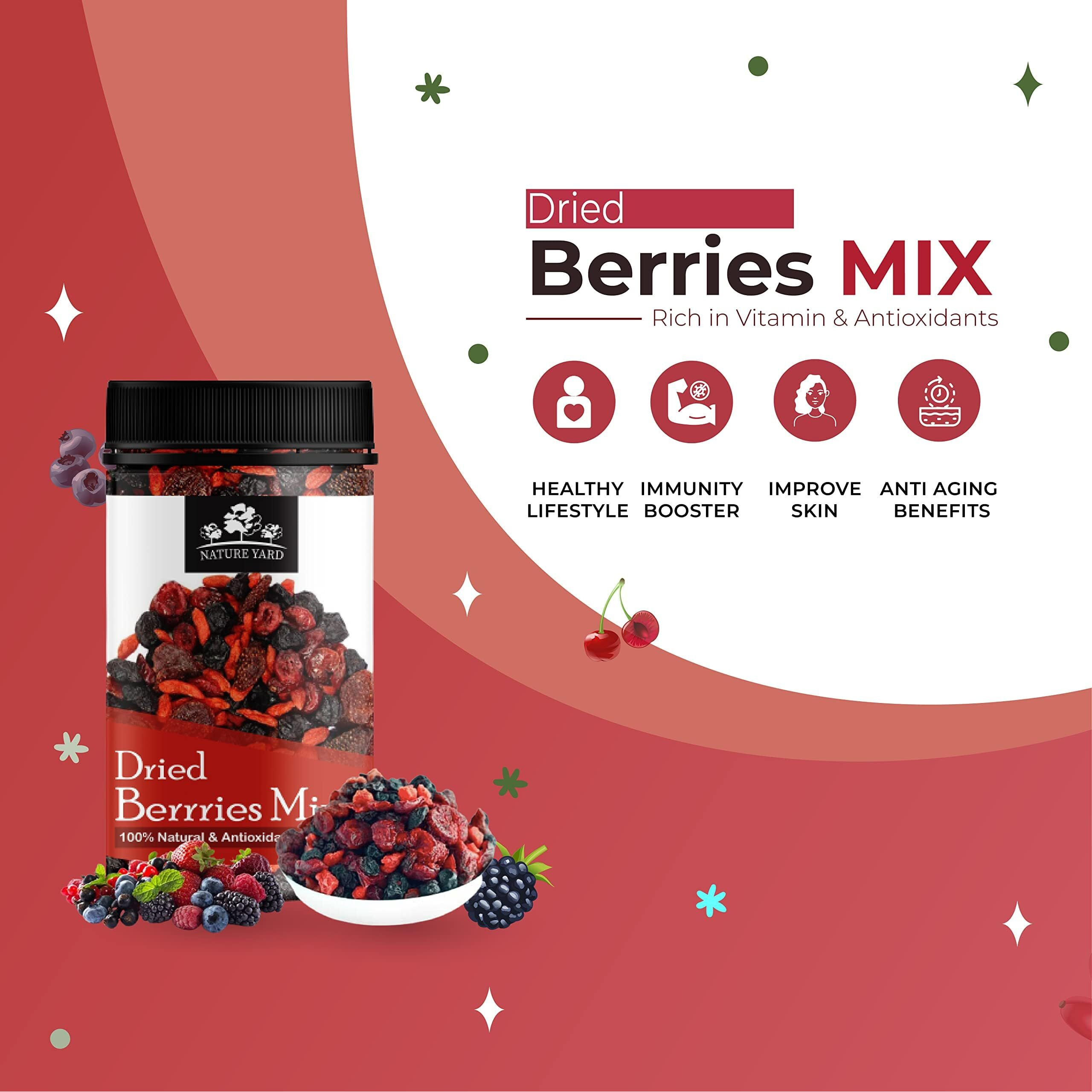 NATURE YARD Berries mix - Mix of Dried Cranberry, Blueberry, Goji berry & Strawberry Dry fruits - 205gm - Rakhi Gift For Brother- Designer Golden Coin Rakhi Gifting Set (250gm + 1 Rakhi) - Antioxidant rich berry (250 gm + rakhi)