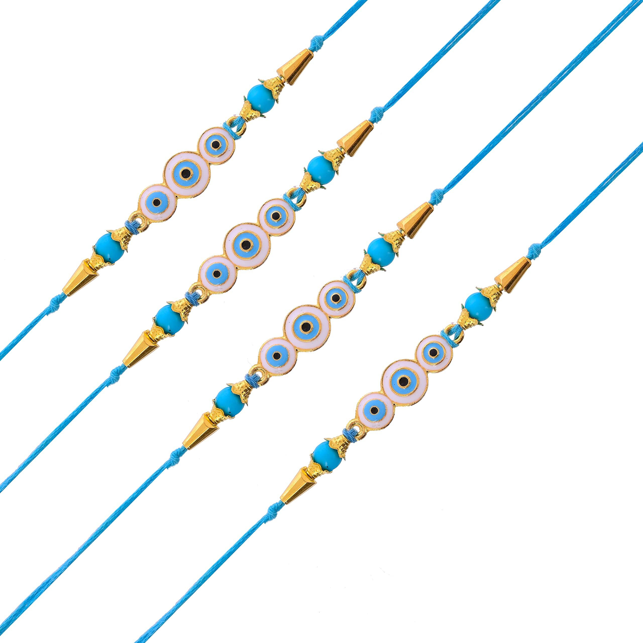 perpetual Evil Eye Rakhi For Brother And Bhabhi - Handmande Thread Rakhi Combo Set Of 4, Perfect Rakhi For Kids Boy With Roli Chawal Hamper