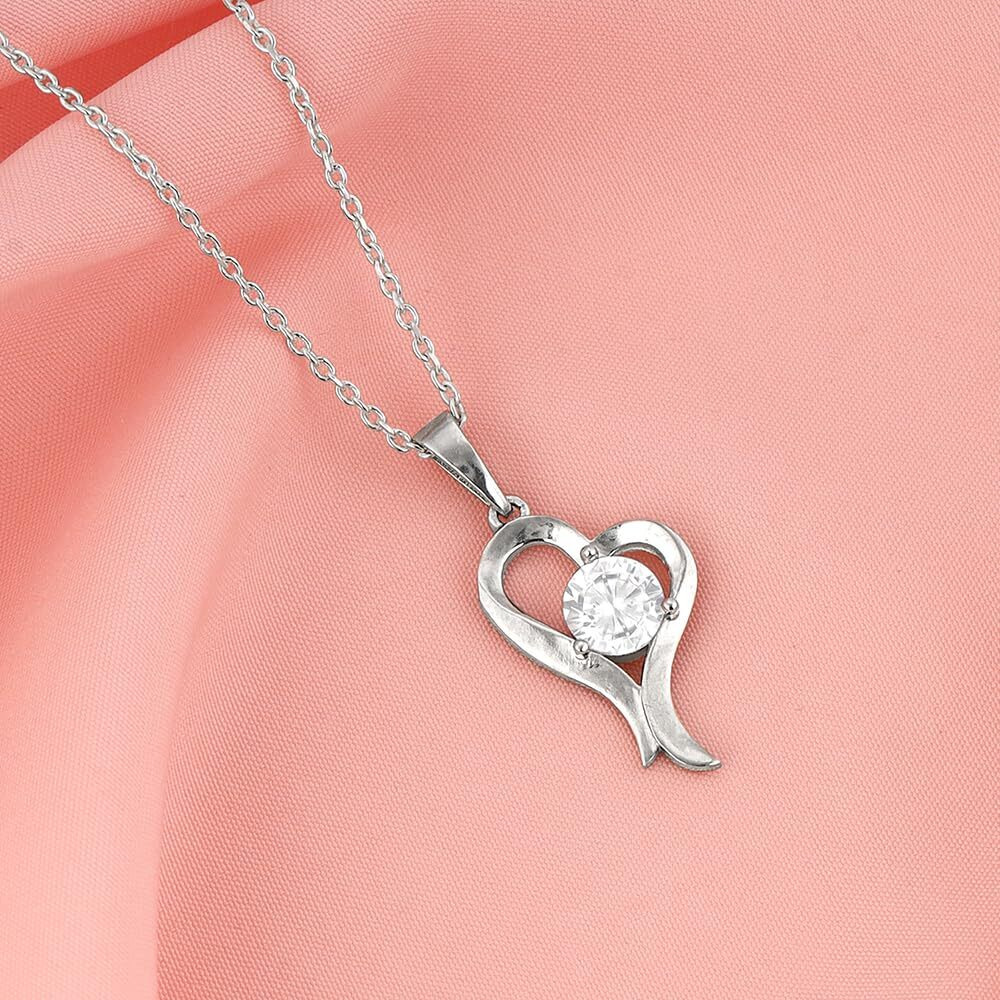 GIVA 925 Silver Anushka Sharma Zircon Curl Heart Necklace With Link Chain|Rakhi Rakshabandhan Gift For Sister Bhabhi, Women&Girls|With Certificate Of Authenticity And 925 Stamp|6 Month Warranty*