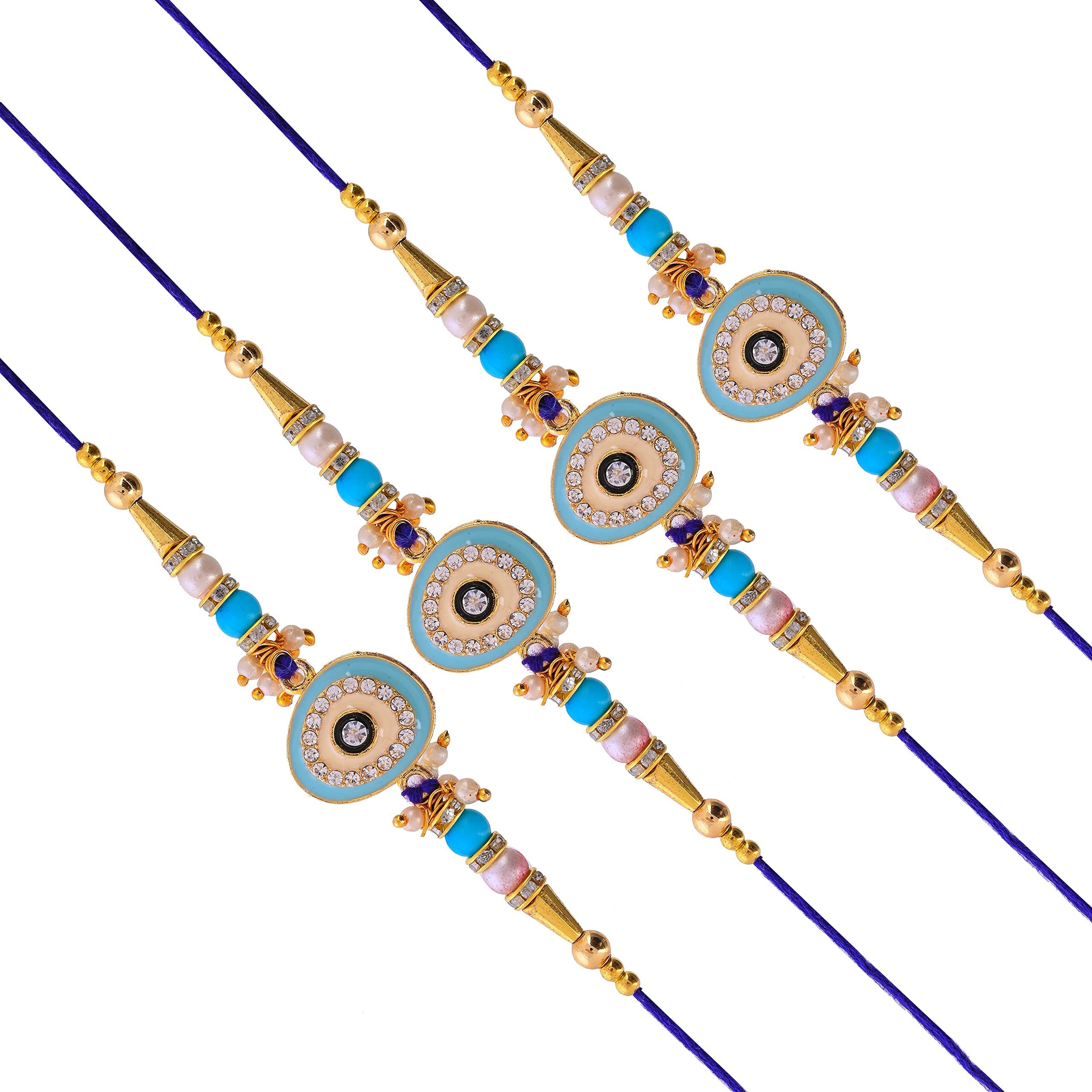 perpetual Evil Eye Rakhi For Brother And Bhabhi - Handmande Thread Rakhi Combo Set Of 4, Perfect Rakhi For Kids Boy With Roli Chawal Hamper