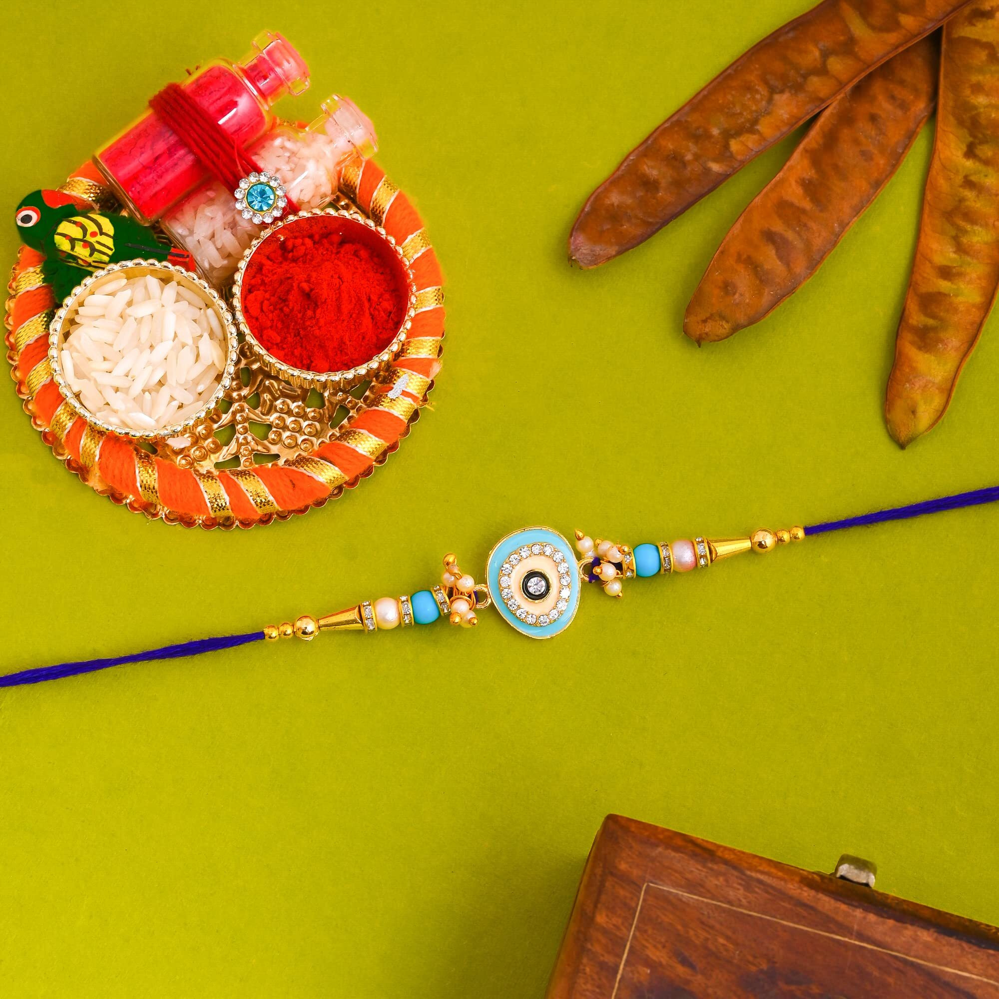 perpetual Evil Eye Rakhi For Brother And Bhabhi - Handmande Thread Rakhi Combo Set Of 4, Perfect Rakhi For Kids Boy With Roli Chawal Hamper