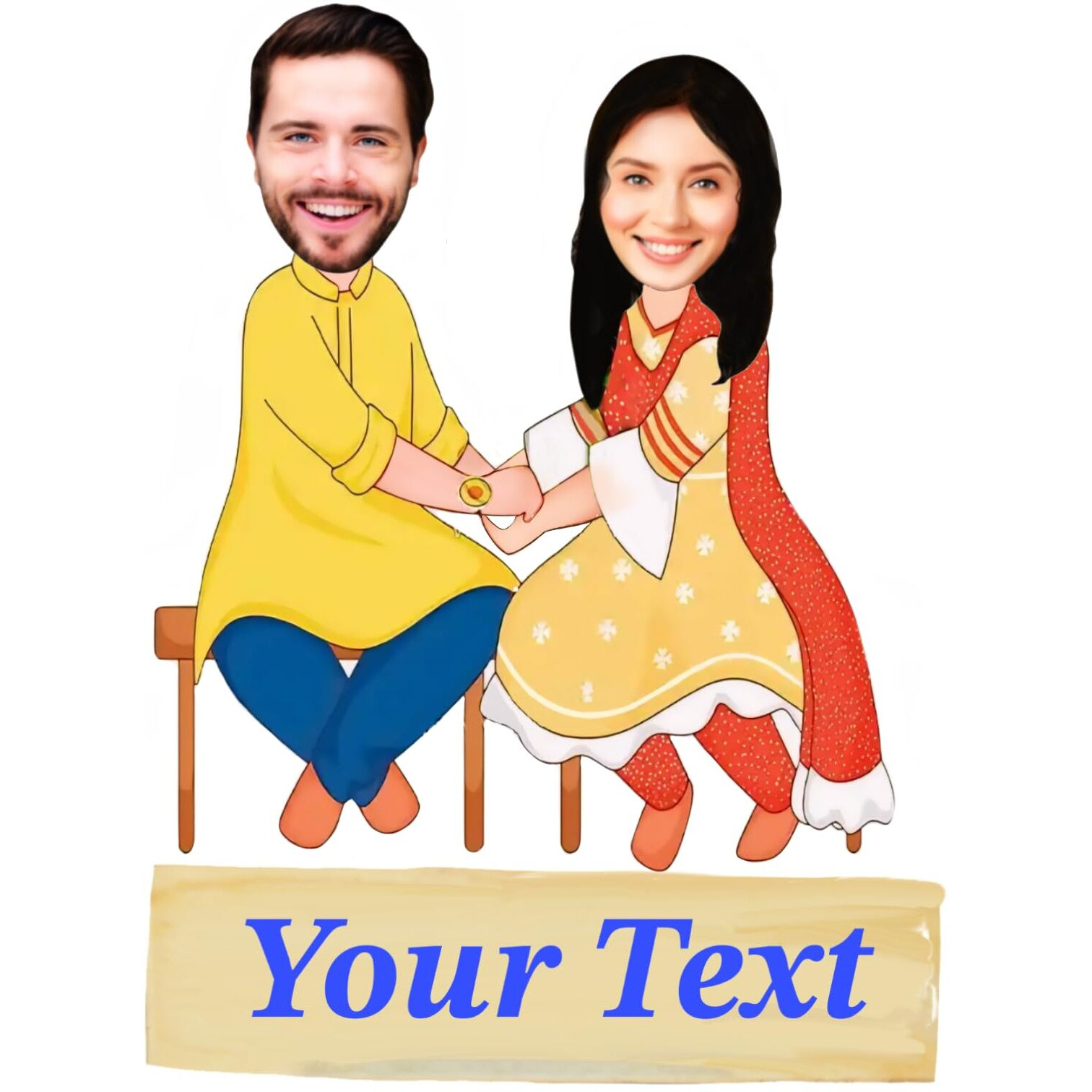 Adesh Anusaar Personalized Caricature Gift for Brother Sister on Raksha Bandhan Rakhi Best Brother gift for sister (Design 010, WITH WOODEN BASE)