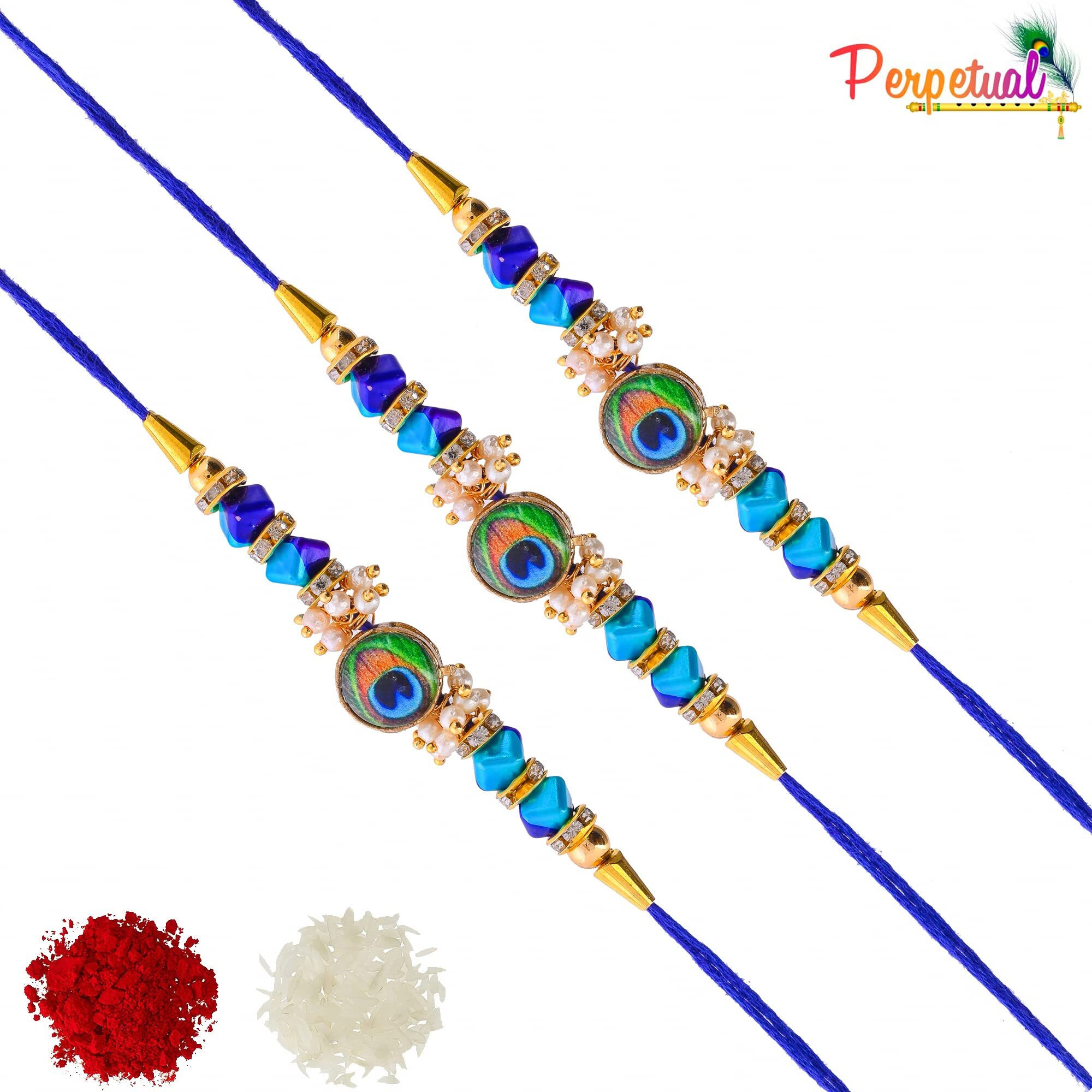 perpetual Evil Eye Rakhi For Brother And Bhabhi - Handmande Thread Rakhi Combo Set Of 3, Perfect Rakhi For Kids Boy With Roli Chawal Hamper