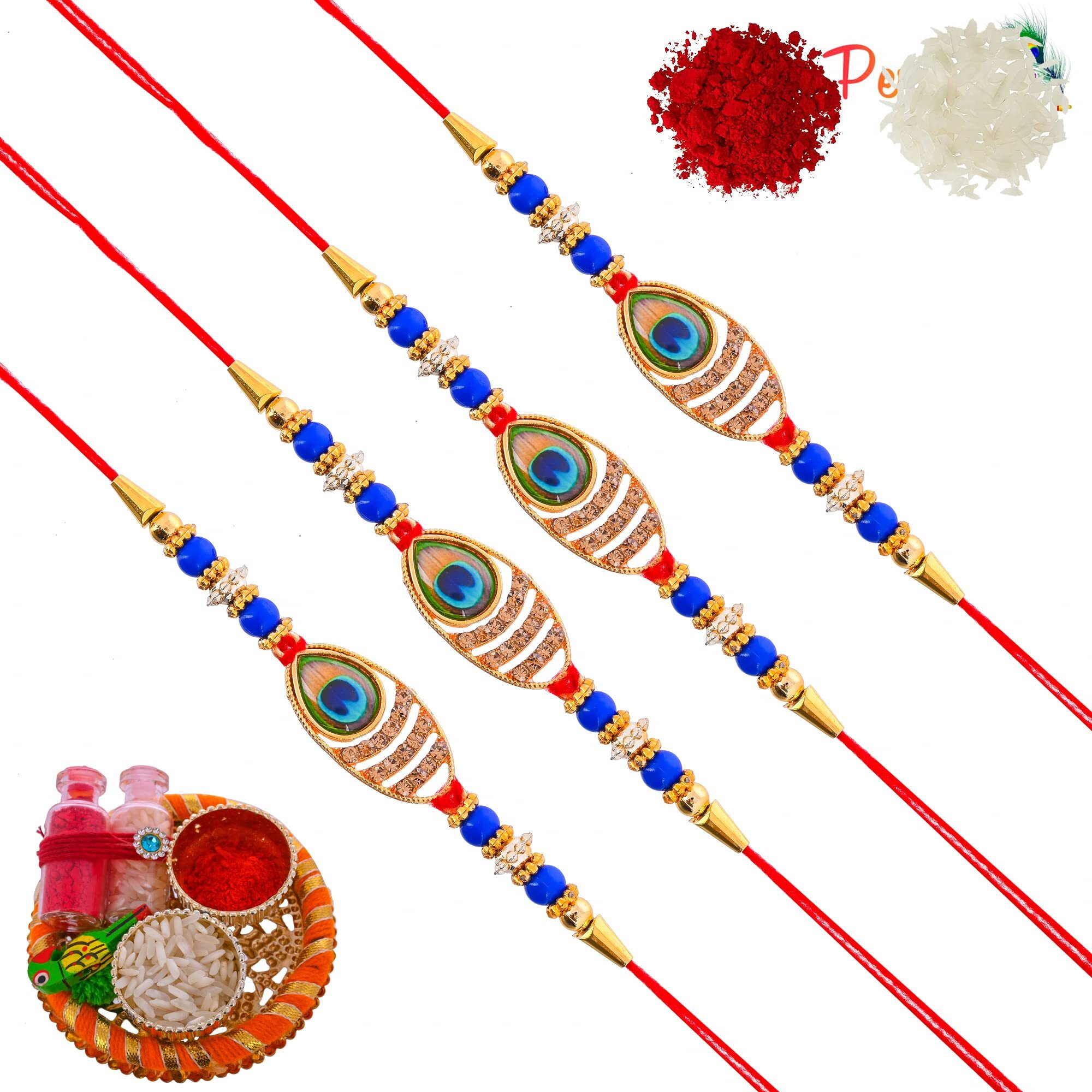 perpetual Evil Eye Rakhi For Brother And Bhabhi - Handmande Thread Rakhi Combo Set Of 3, Perfect Rakhi For Kids Boy With Roli Chawal Hamper