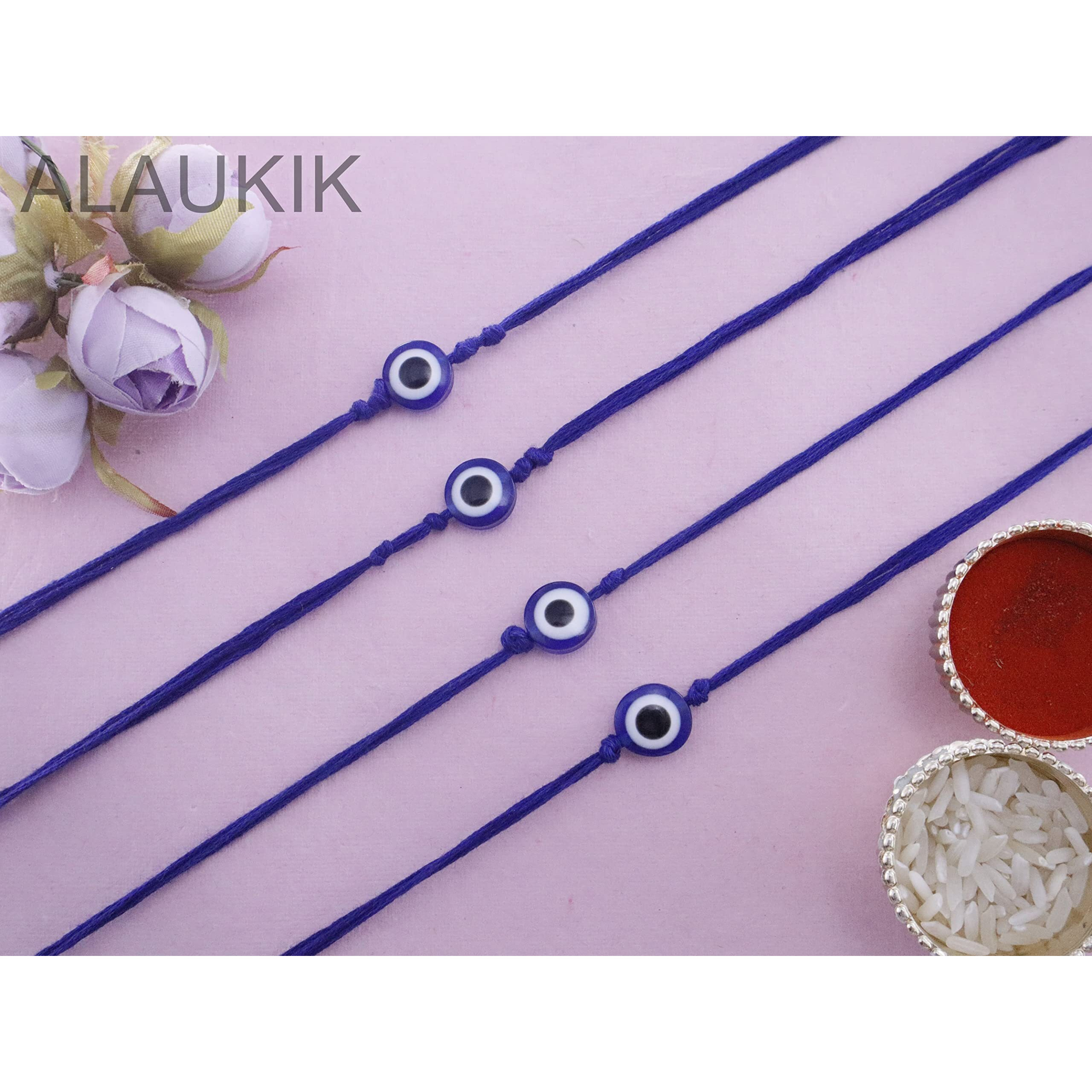 Alaukik Premium Evil Eye Rakhi Protect From Negative Energy Unisex Evil Eye Rakhi With Beads Handmade Rakhi for Brother/Sister set of 4