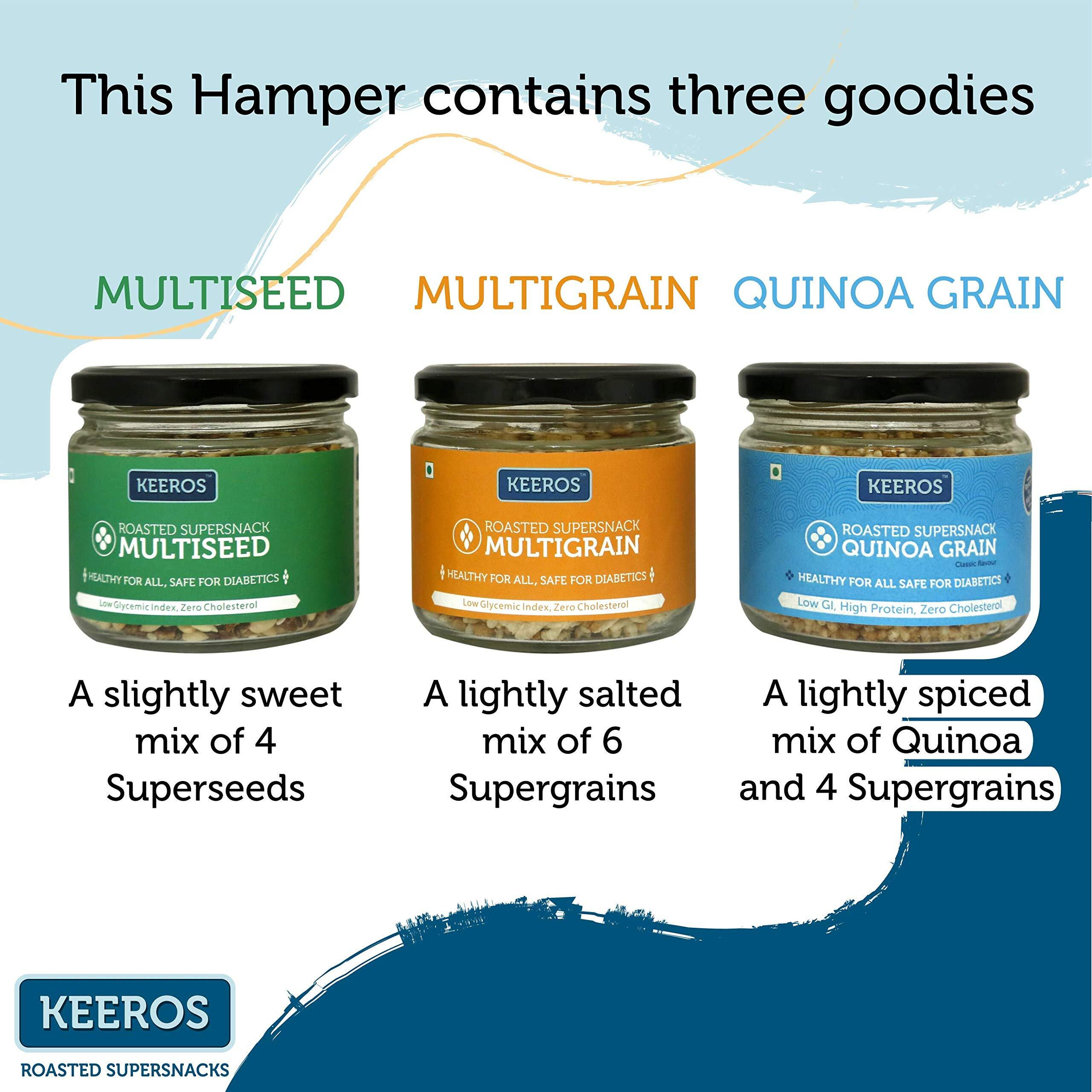 Keeros Healthy Rakshabandhan Gift Hamper (with Rakhi Roli Chandan Chawal Mishri) |Combo of Sweet & Salted, Tasty & Nutritious Super Snacks in Glass Jars in a Premium Gift Hamper for Brother