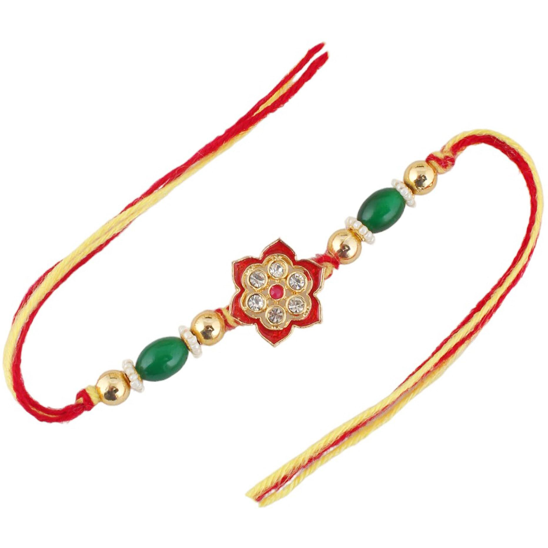 Designer Gold Plated Combo Golden Color Quirky Flower Shape Bhaiya Bhabhi Rakhi for Bro/Brother/Bhaiya/Bhai/Bhabhi (Pack of 4) Rakshabandan Rakhee Bracelet Rakshashutra (126-WJMR1-Z616-W-4)